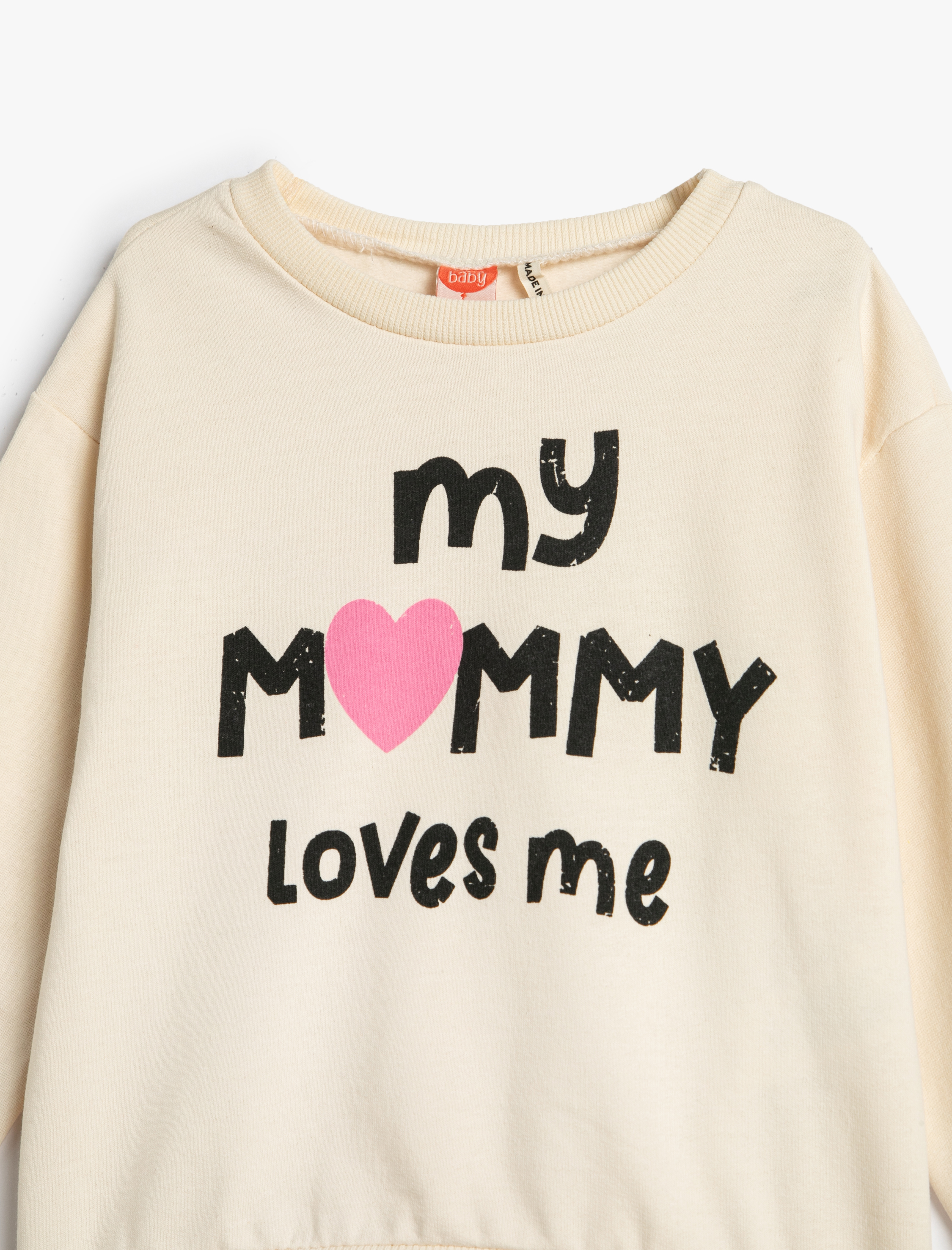  Kız Bebek Baskılı Sweatshirt Şardonlu Bisiklet Yaka Pamuklu