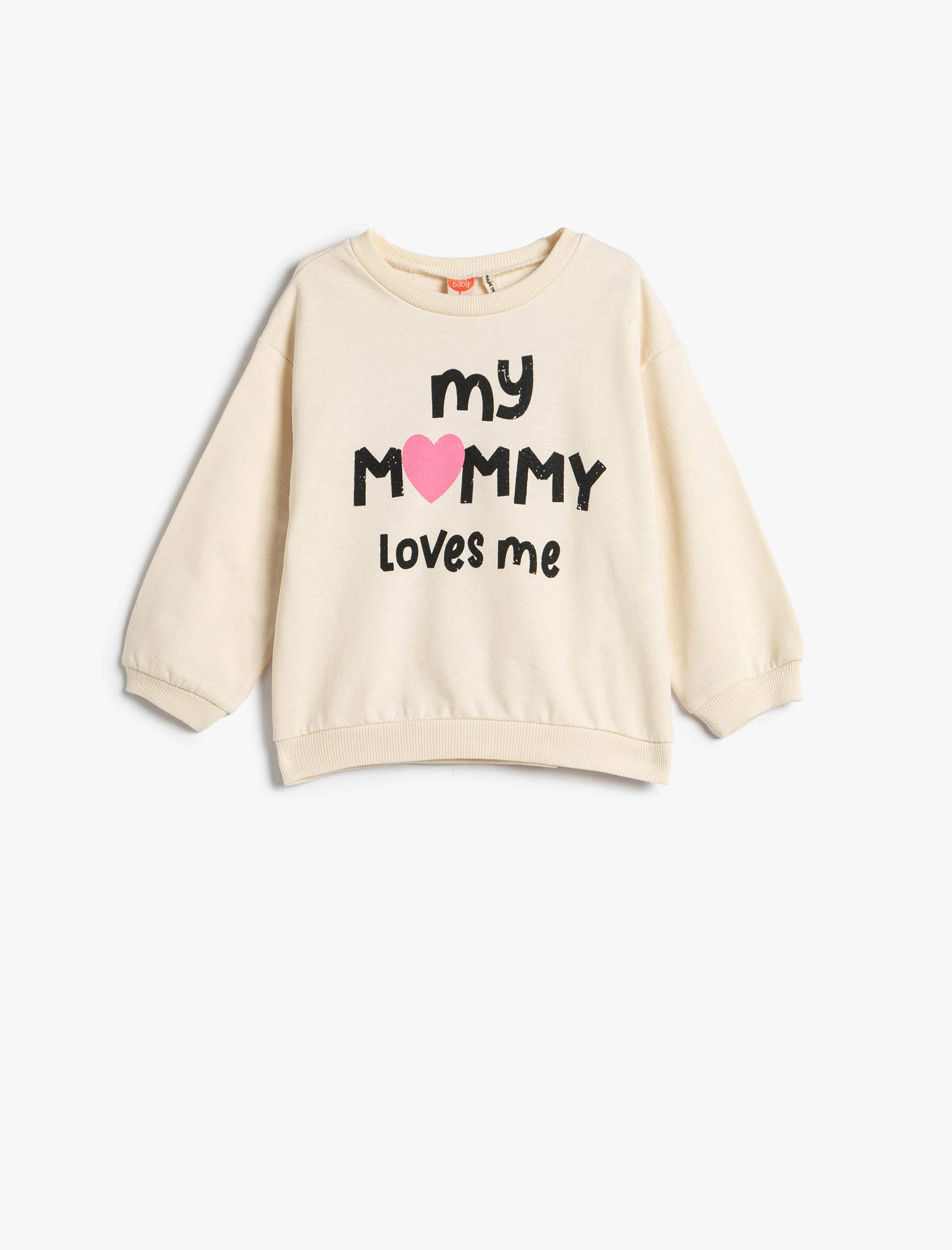  Kız Bebek Baskılı Sweatshirt Şardonlu Bisiklet Yaka Pamuklu