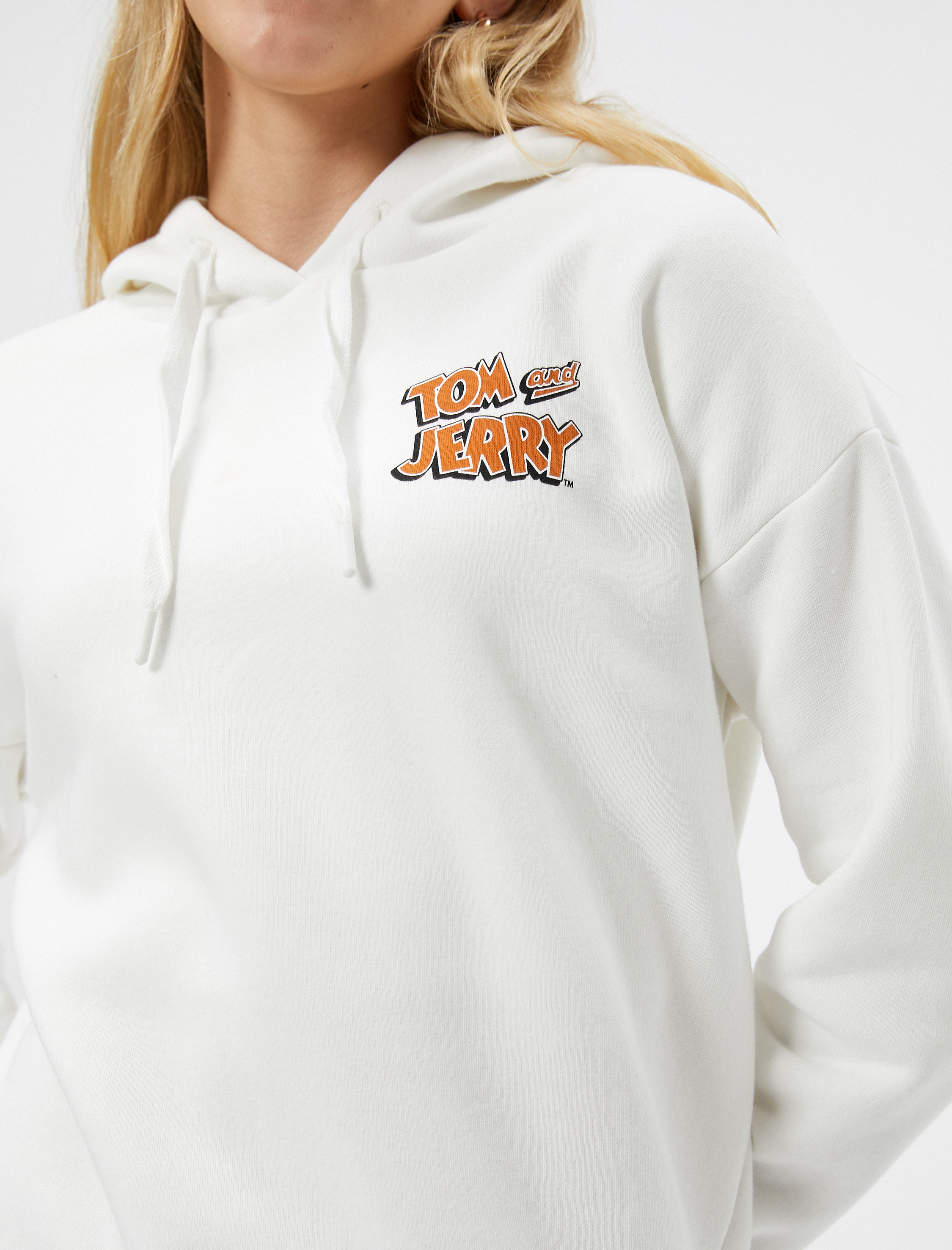   Şardonlu Tom ve Jerry Arkası Baskılı Kapşonlu Sweatshirt Lisanslı