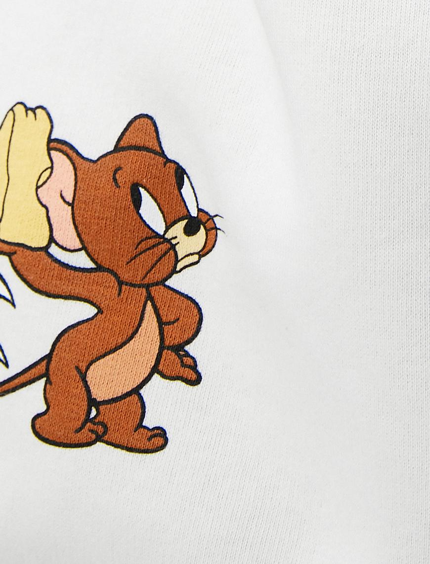   Tom ve Jerry Arkası Baskılı Kapşonlu Sweatshirt Lisanslı