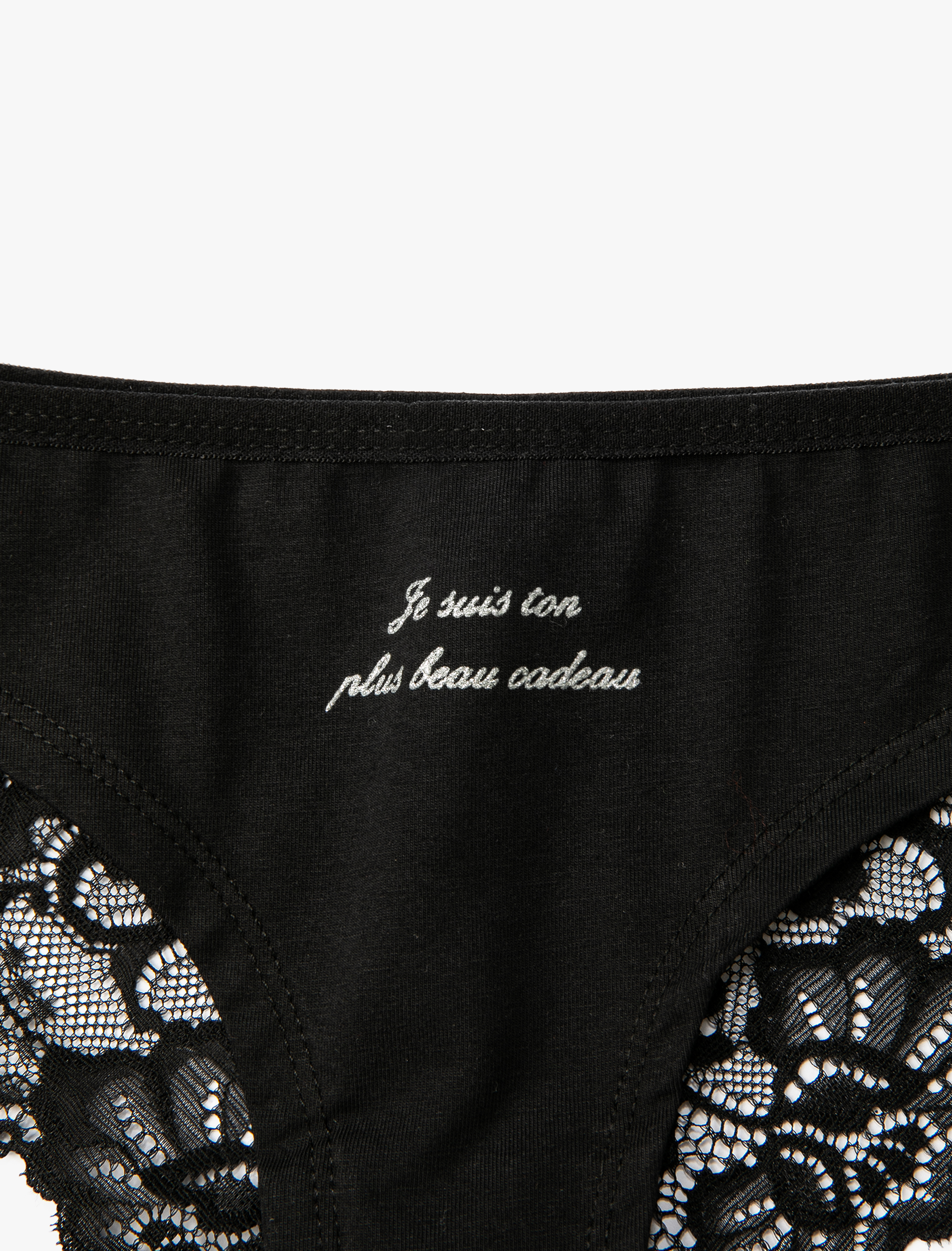 Brazilian Külot Dantelli Slogan Baskılı Pamuklu