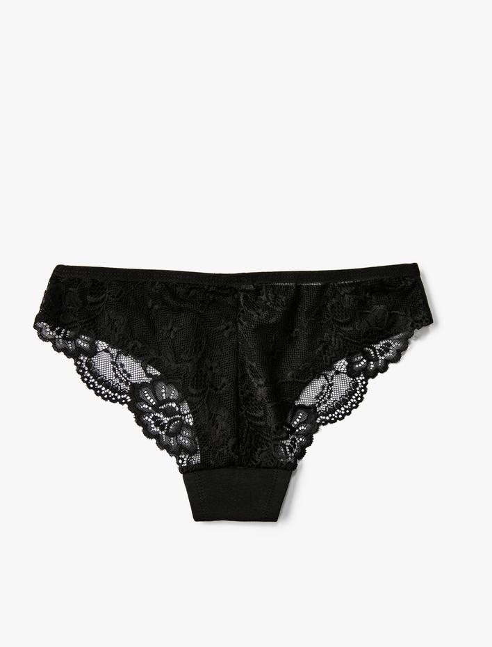  Brazilian Külot Dantelli Slogan Baskılı Pamuklu