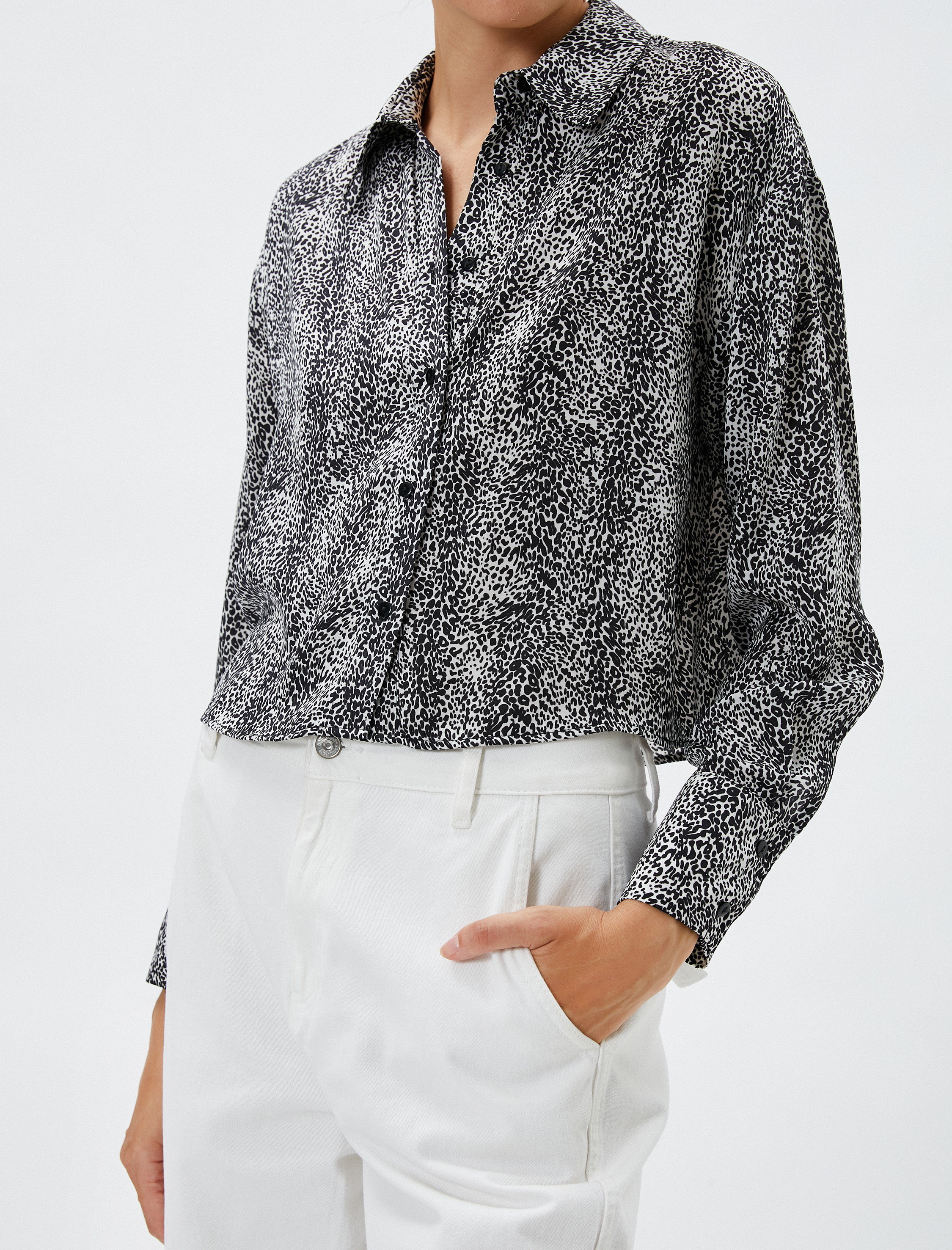   Zebra Desenli Gömlek Uzun Kollu Düğmeli