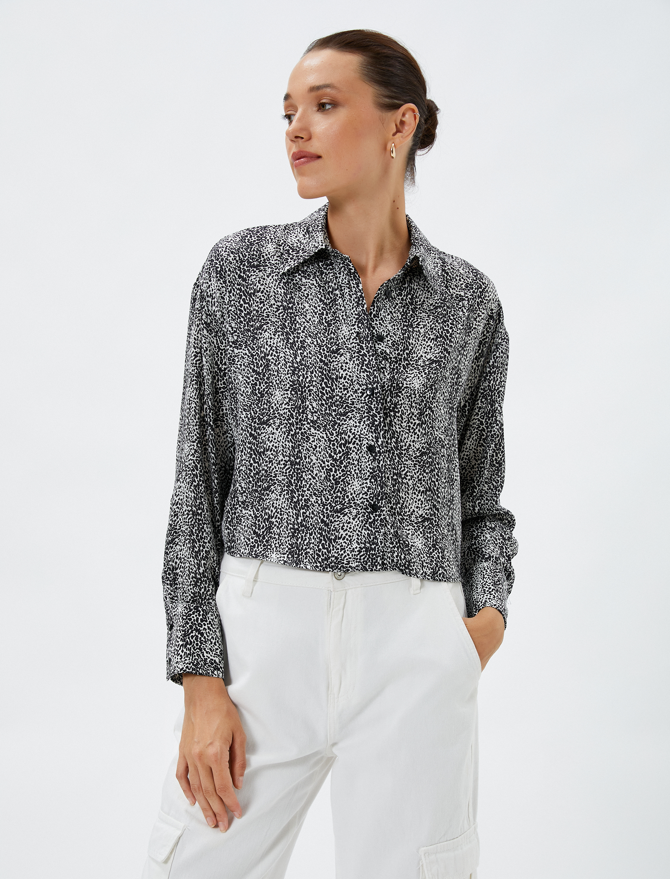   Zebra Desenli Gömlek Uzun Kollu Düğmeli