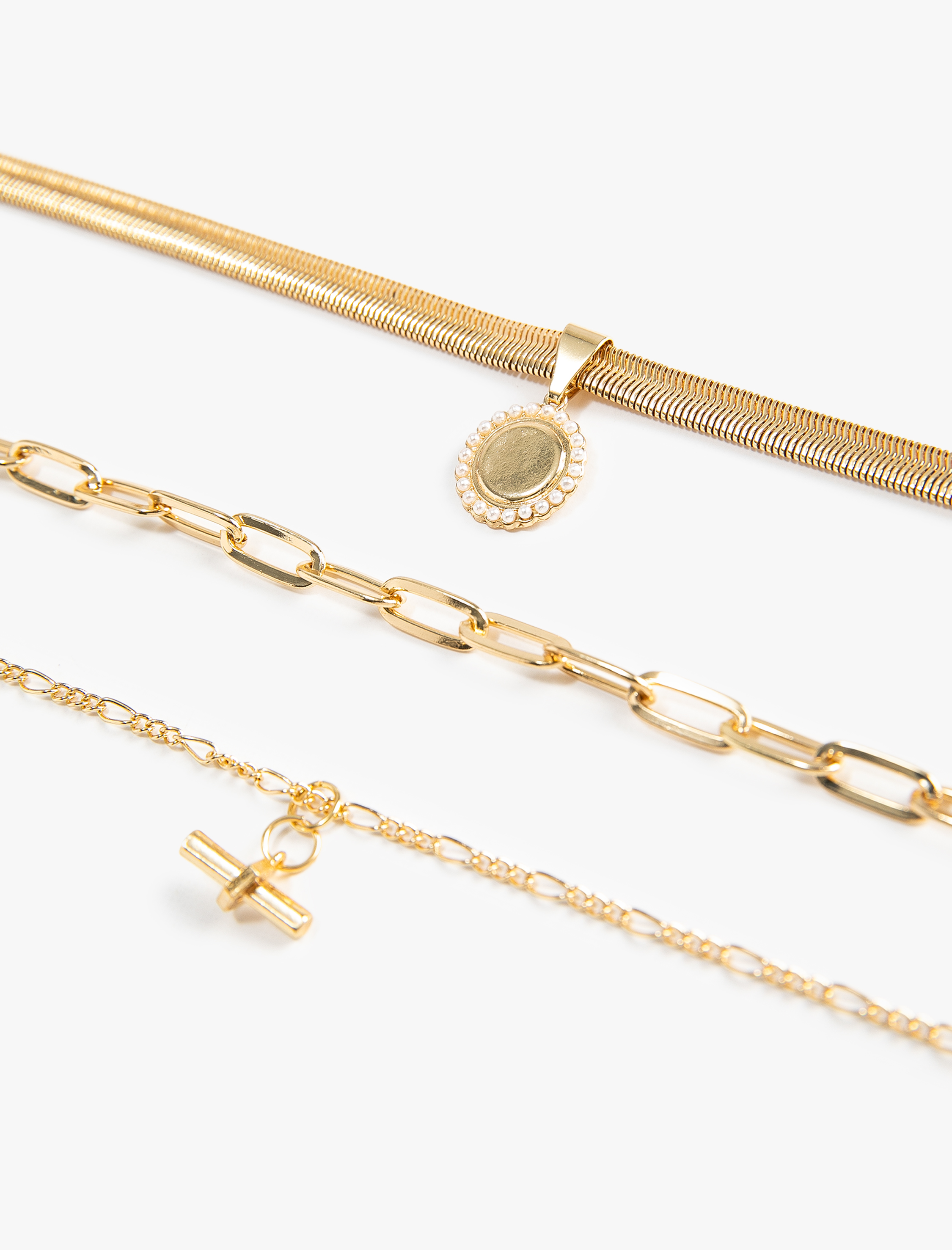  Kadın Katlı Zincir Çelik Kolye Madalyon Charm Uçlu