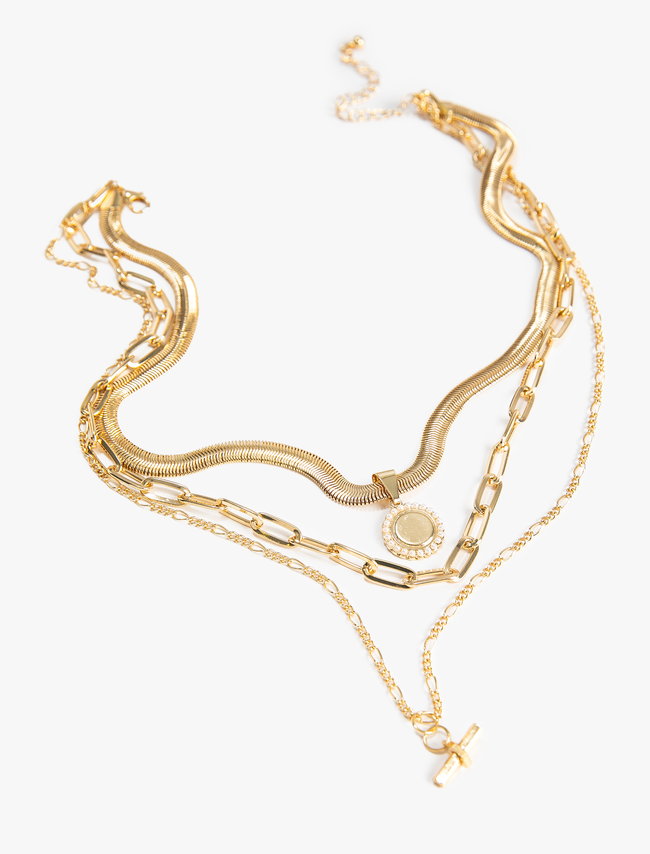  Kadın Katlı Zincir Çelik Kolye Madalyon Charm Uçlu