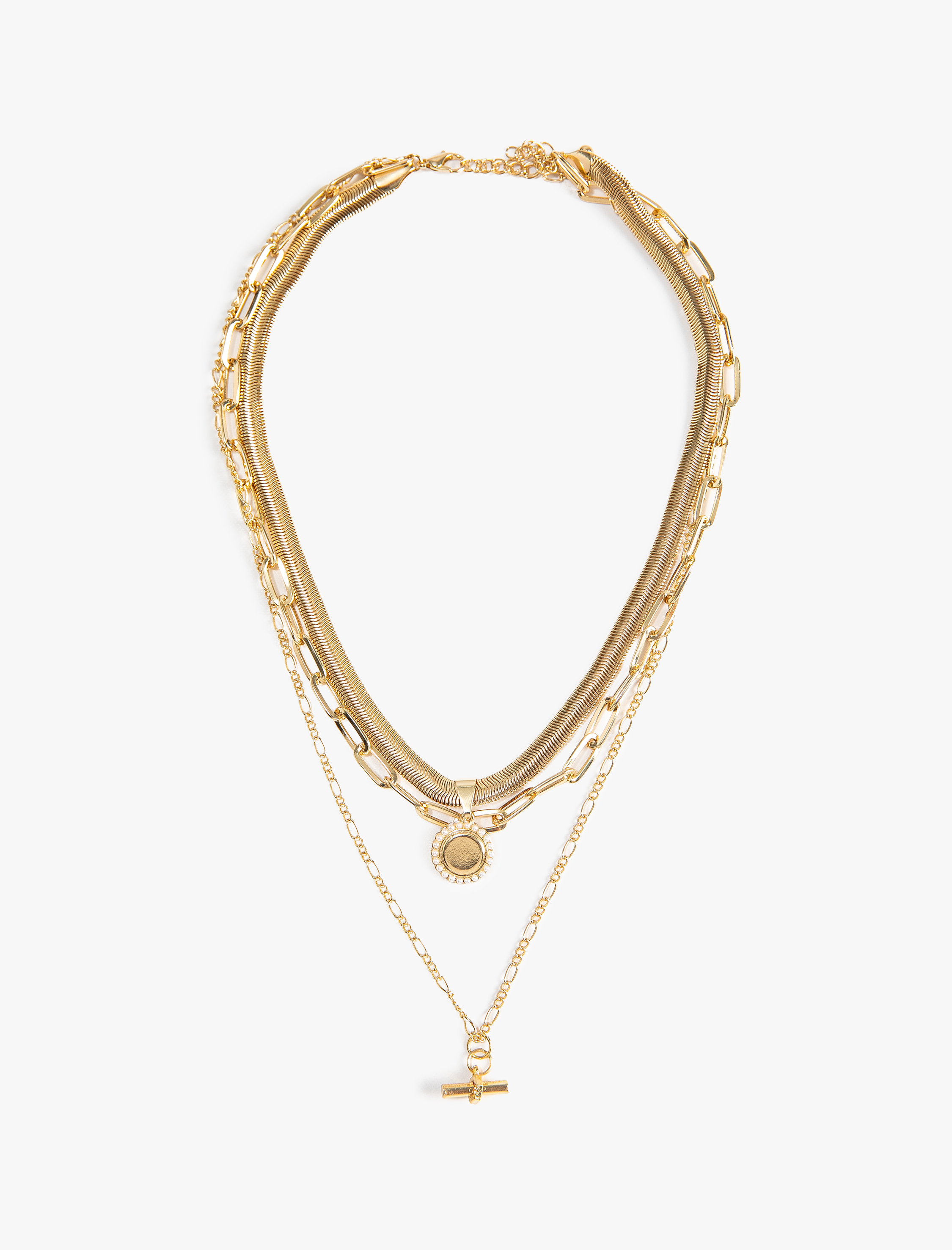  Kadın Katlı Zincir Çelik Kolye Madalyon Charm Uçlu