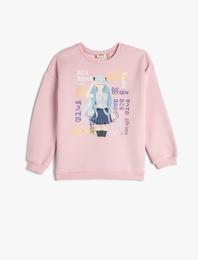 Anime Baskılı Sweatshirt Bisiklet Yaka Uzun Kollu Pamuklu