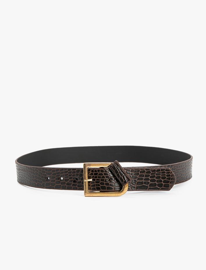 Kadın Kemer Kroko Suni Deri Metal Tokalı