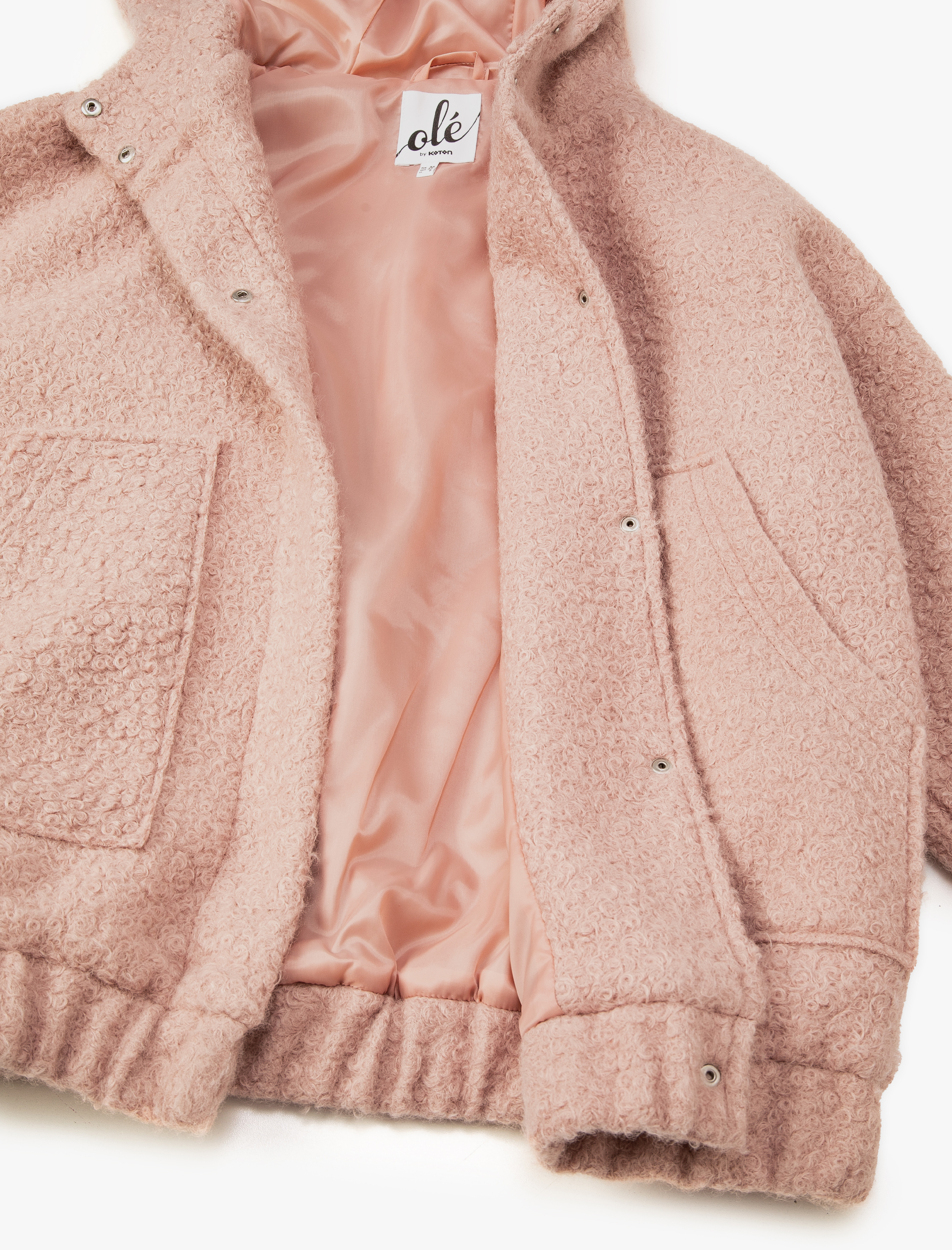   Peluş Bomber Ceket Oversize Kapüşonlu Cepli