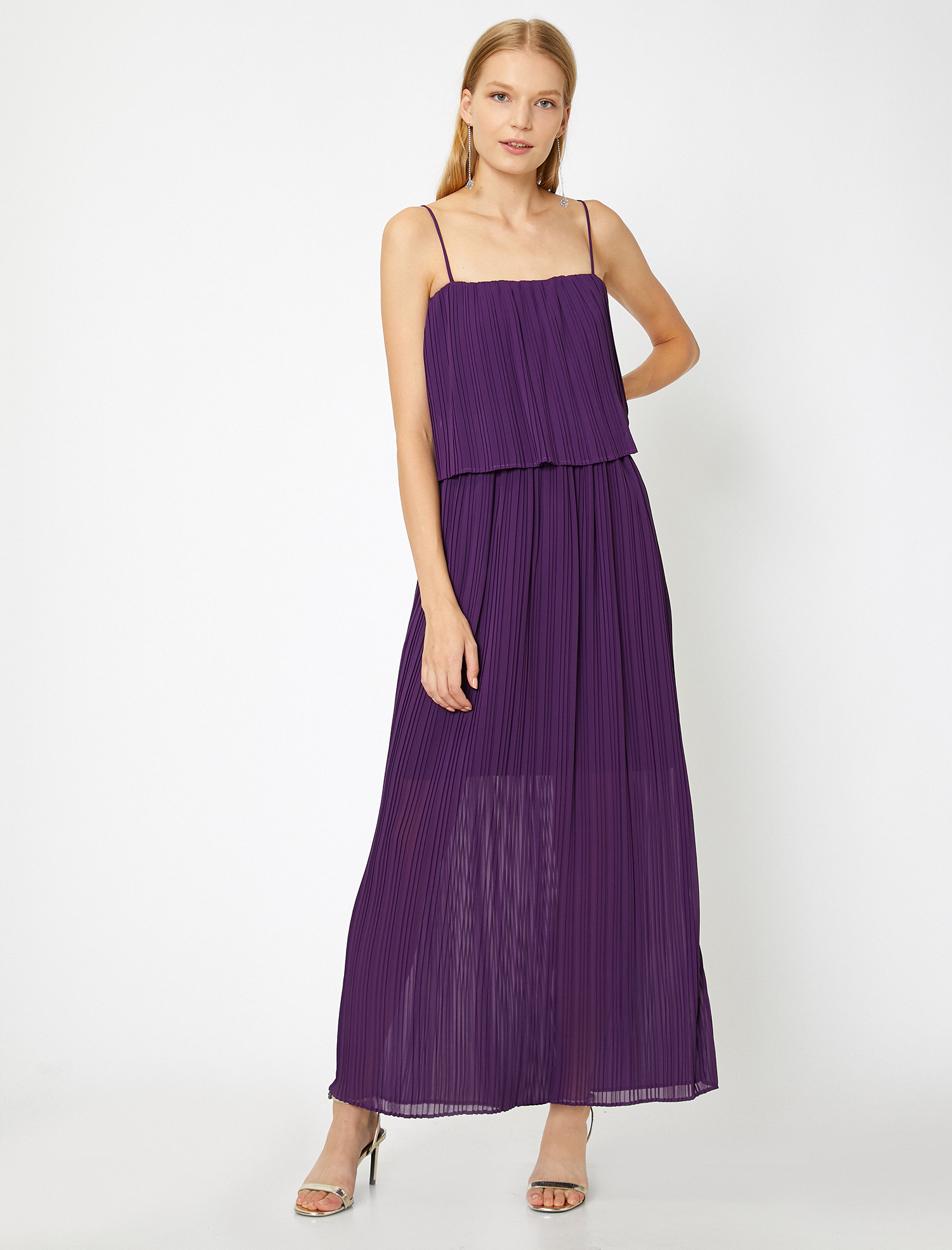   Pilili Uzun Abiye Elbise İki Parça Görünümlü