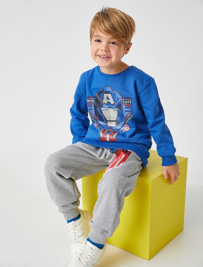 Erkek Çocuk Captain America Lisanslı Baskılı Sweatshirt Bisiklet Yaka Şardonlu