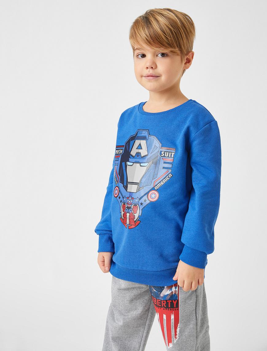  Erkek Çocuk Captain America Lisanslı Baskılı Sweatshirt Bisiklet Yaka