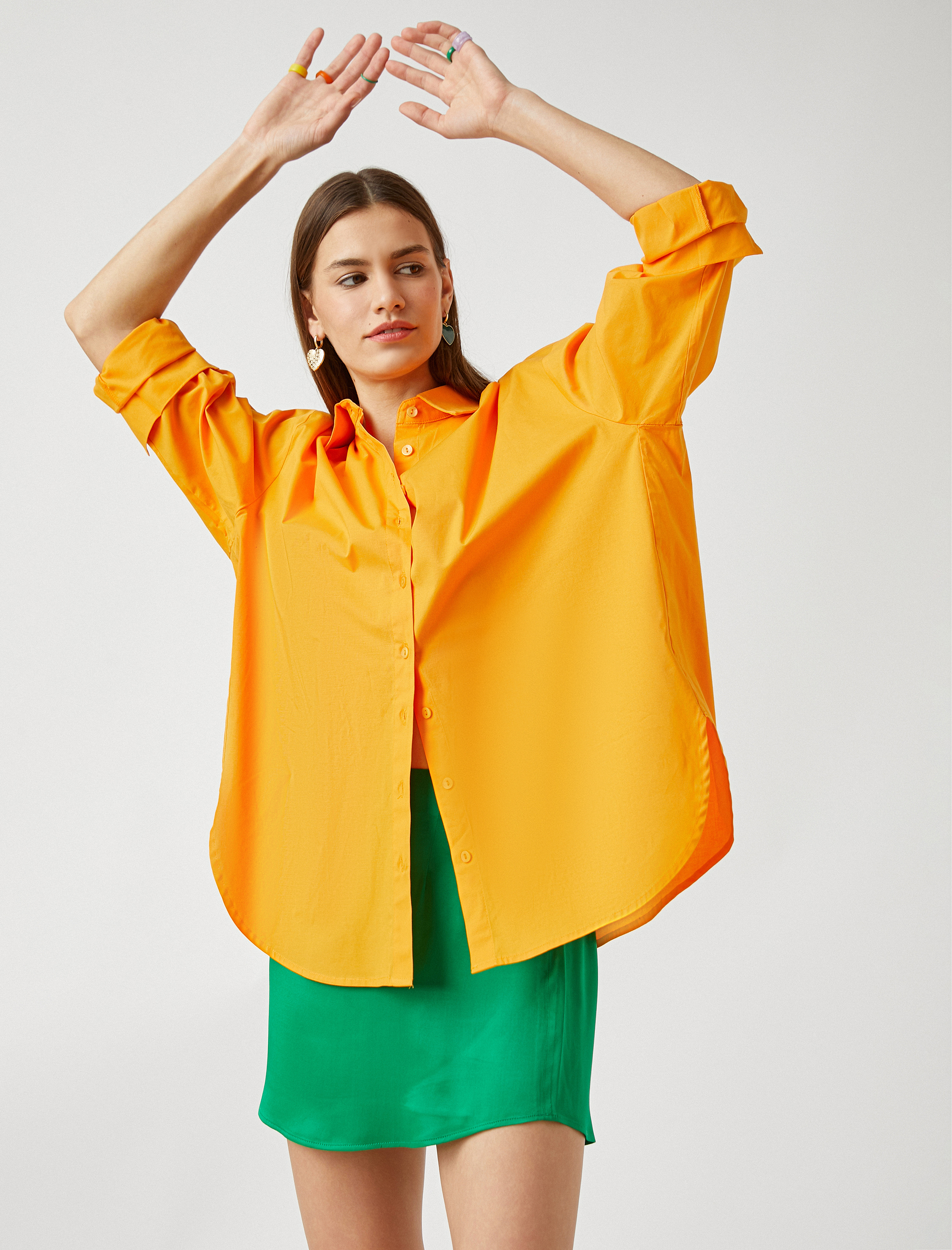   Uzun Kollu Poplin Oversize Gömlek