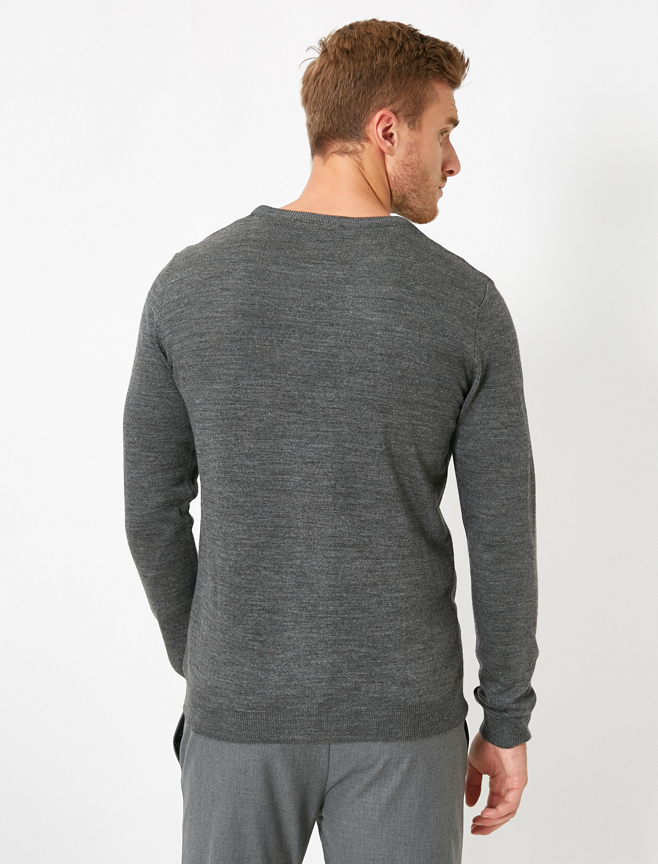   Basic Triko Kazak Bisiklet Yaka Uzun Kollu