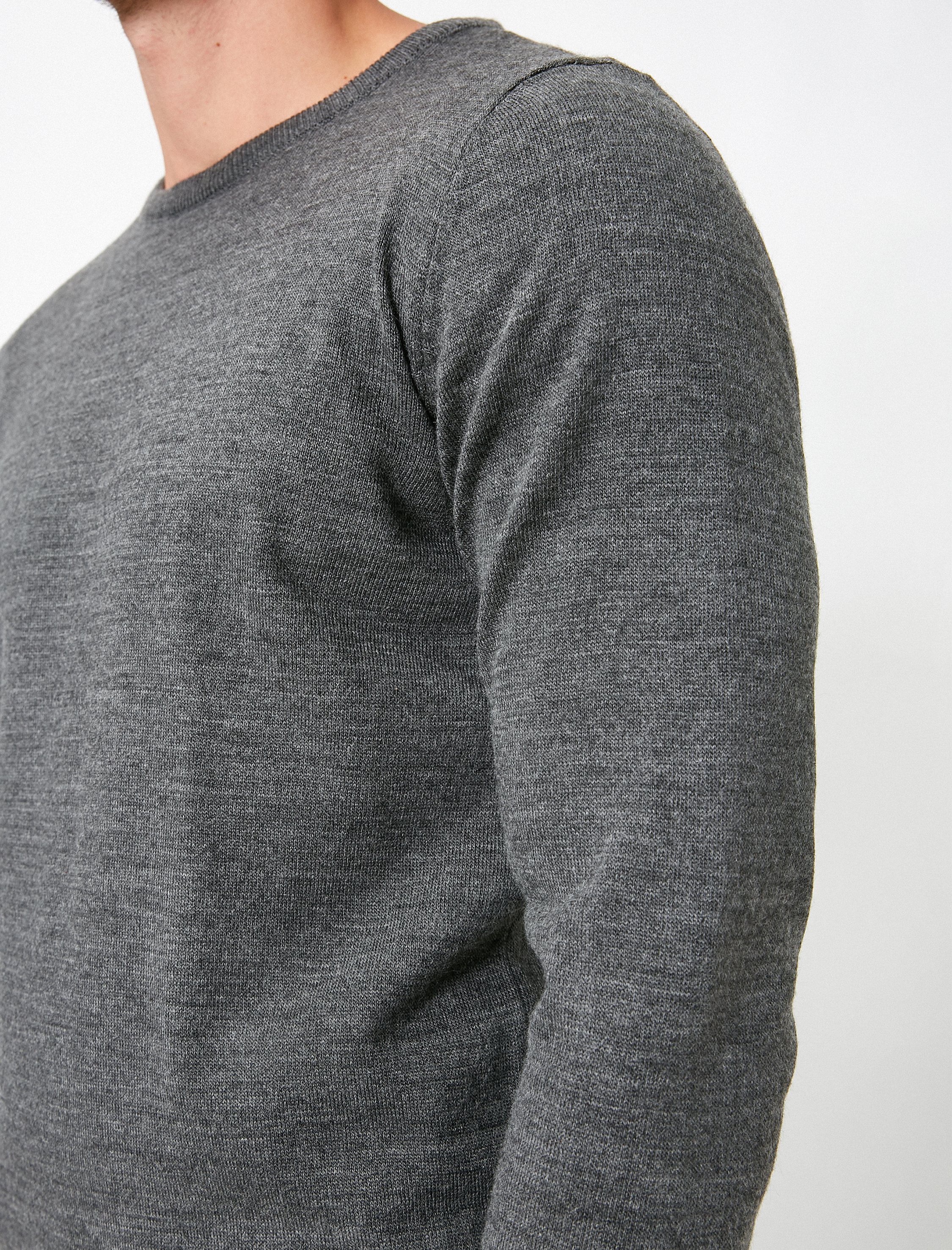   Basic Triko Kazak Bisiklet Yaka Uzun Kollu