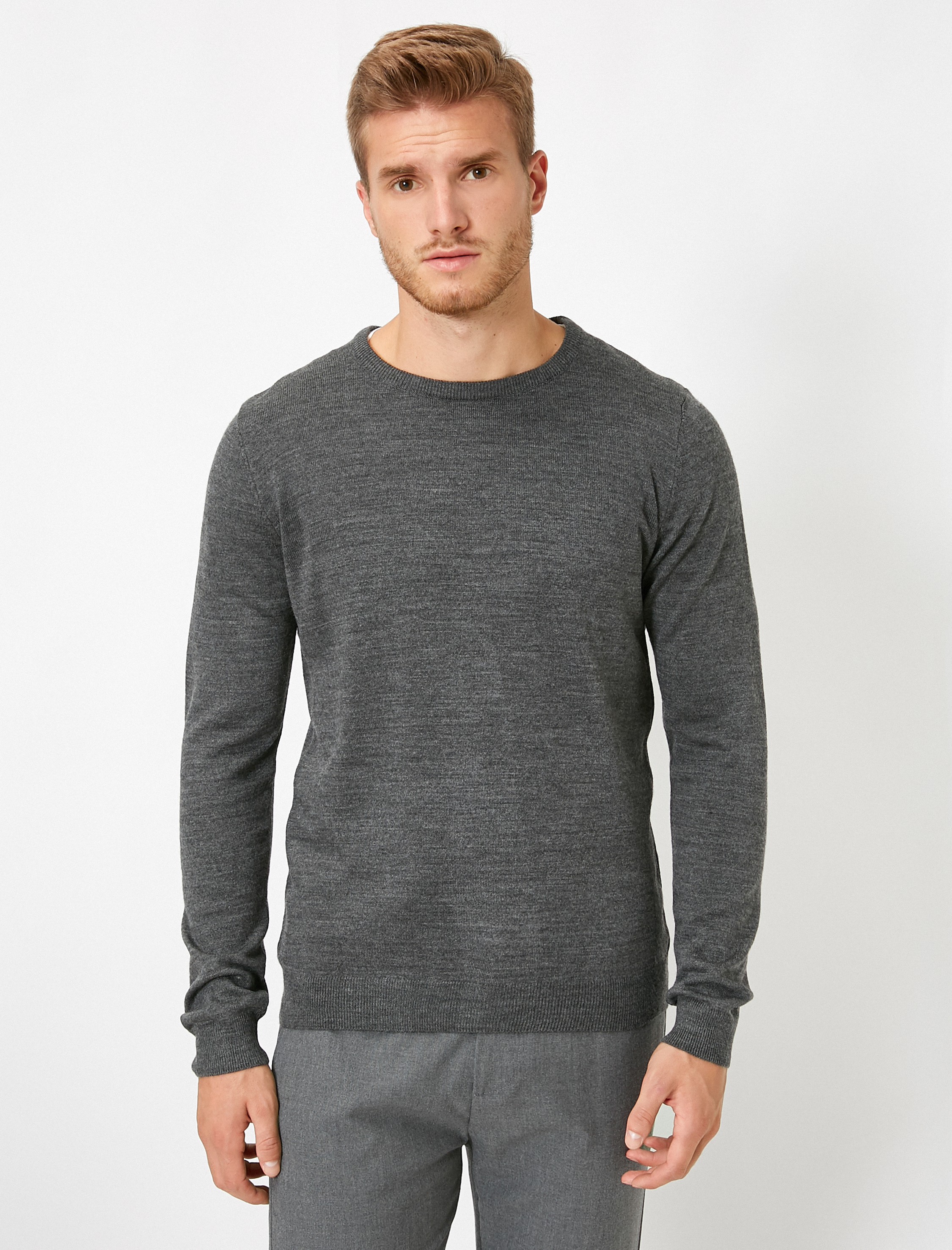   Basic Triko Kazak Bisiklet Yaka Uzun Kollu