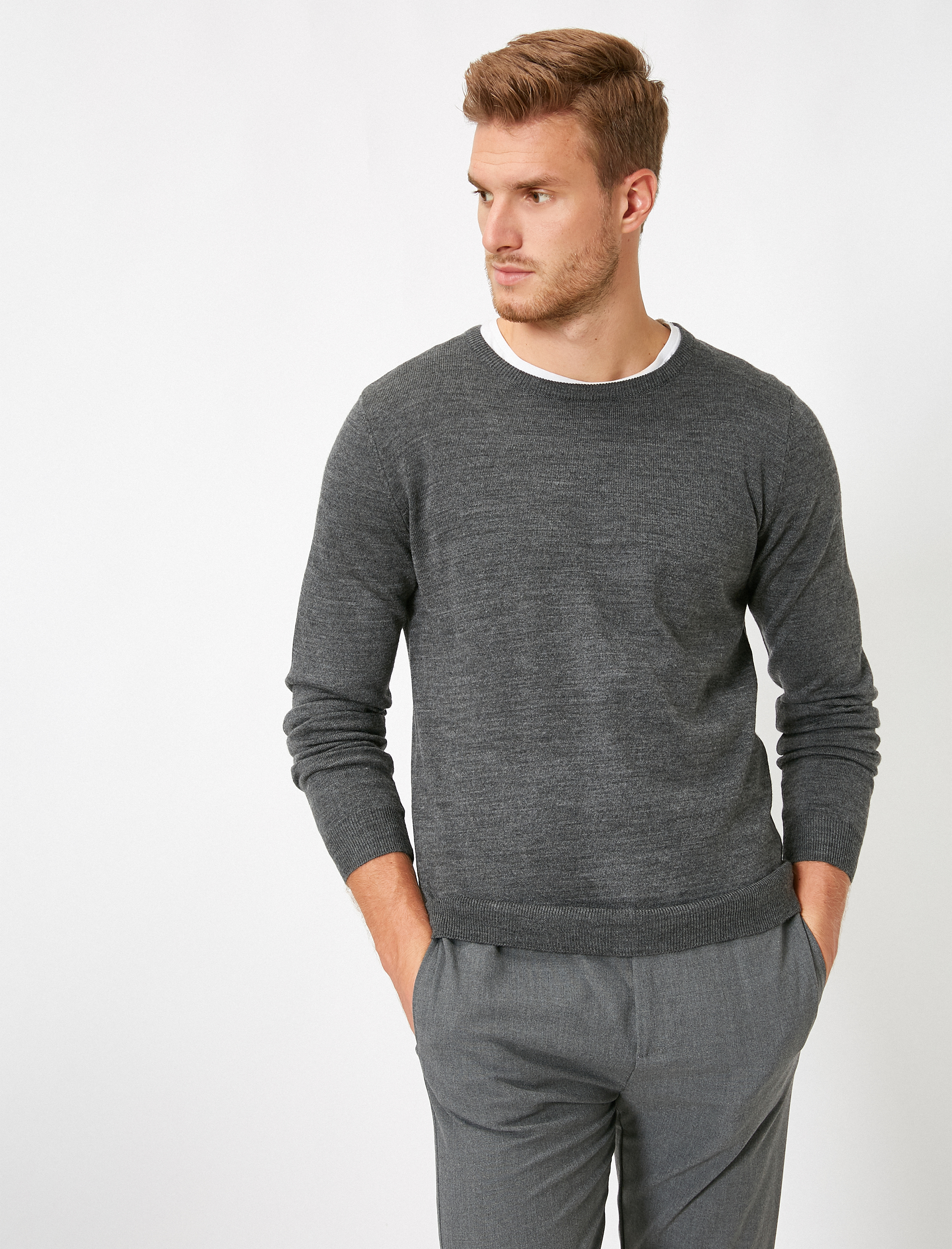   Basic Triko Kazak Bisiklet Yaka Uzun Kollu