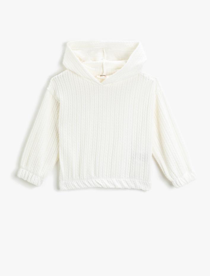 Kız Çocuk Dokulu Kapşonlu Sweatshirt Uzun Kollu