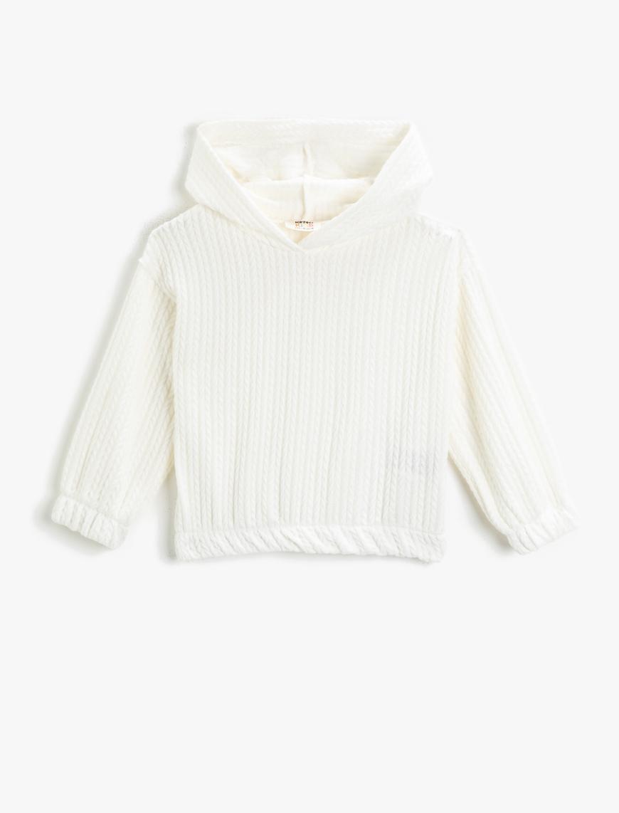  Kız Çocuk Dokulu Kapşonlu Sweatshirt Uzun Kollu