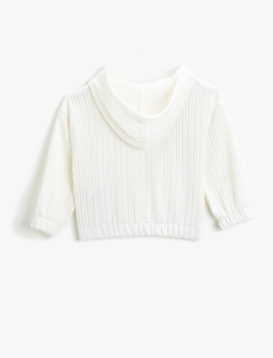  Kız Çocuk Dokulu Kapşonlu Sweatshirt Uzun Kollu