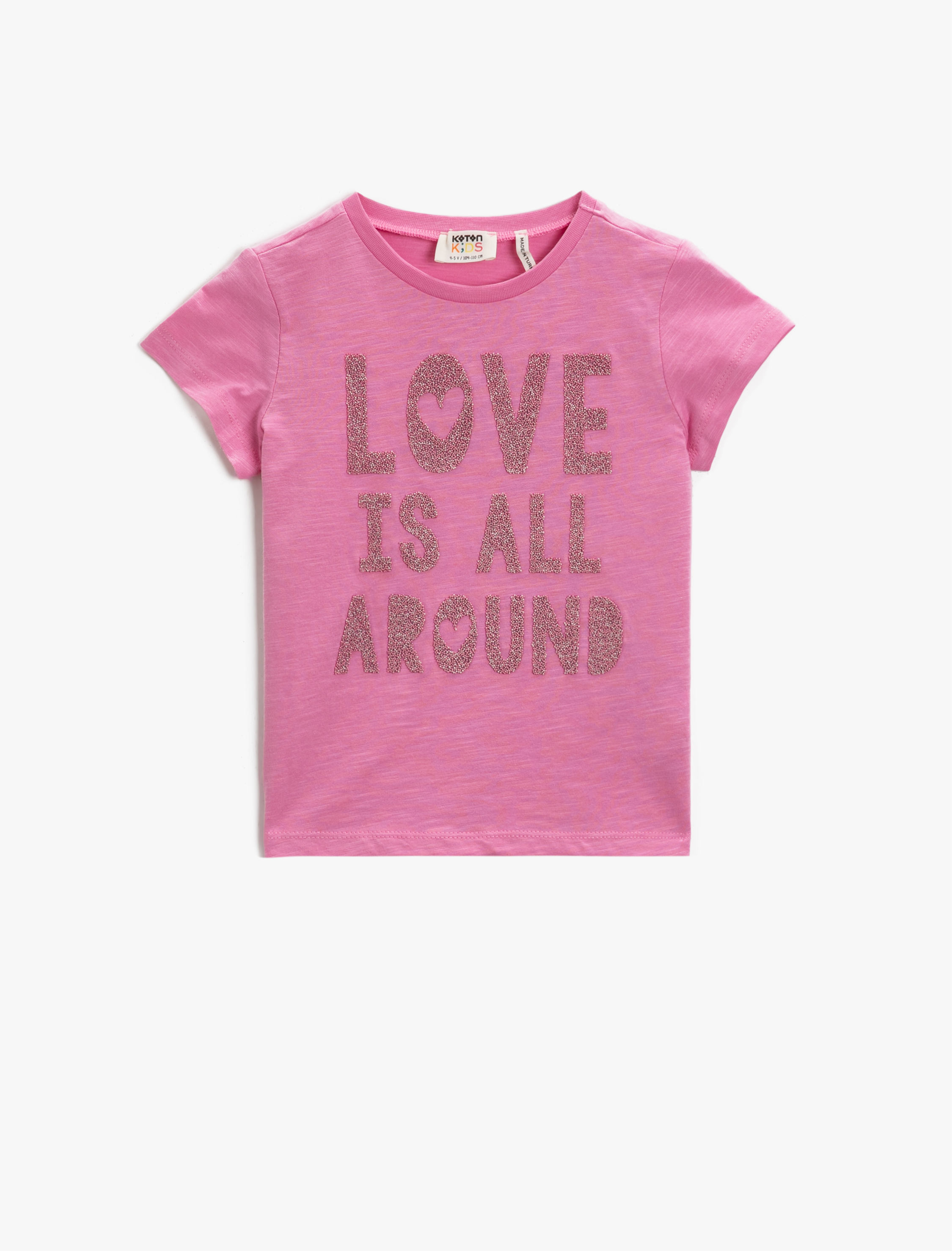  Kız Çocuk Kısa Kollu Tişört Yazılı Baskılı Pamuklu