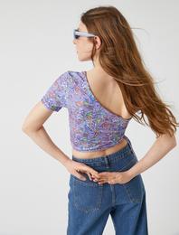 Tek Omuz Crop Tişört Büzgü Detaylı