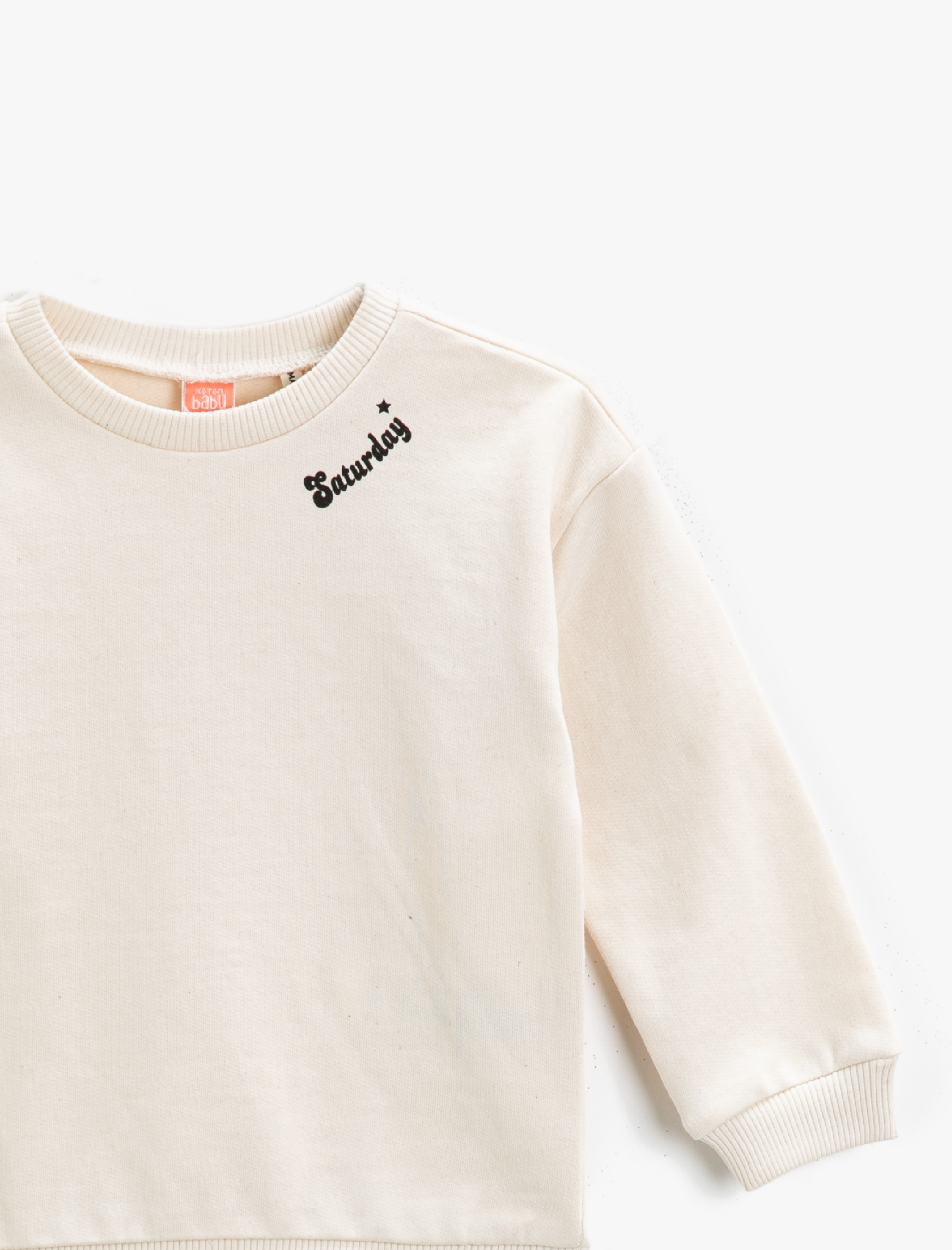  Erkek Bebek Saturday Baskılı Sweatshirt Bisiklet Yaka Pamuklu