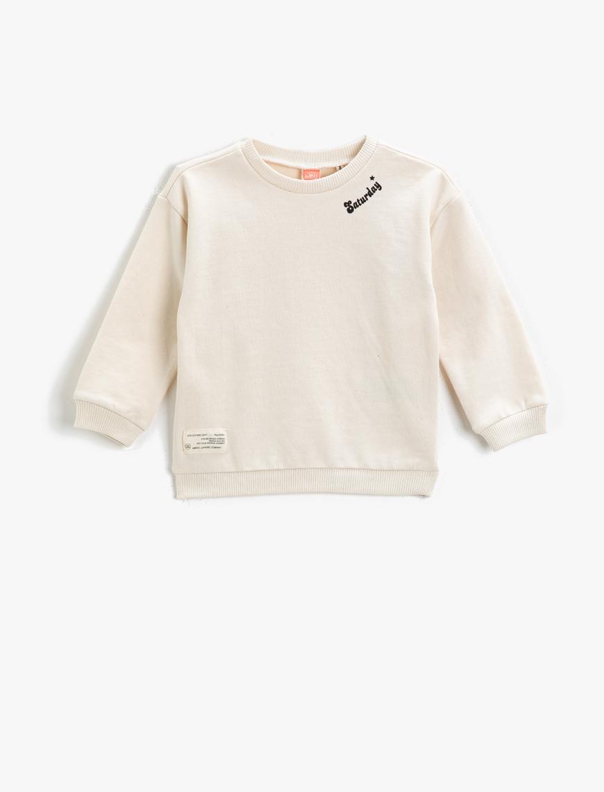  Erkek Bebek Saturday Baskılı Sweatshirt Bisiklet Yaka Pamuklu