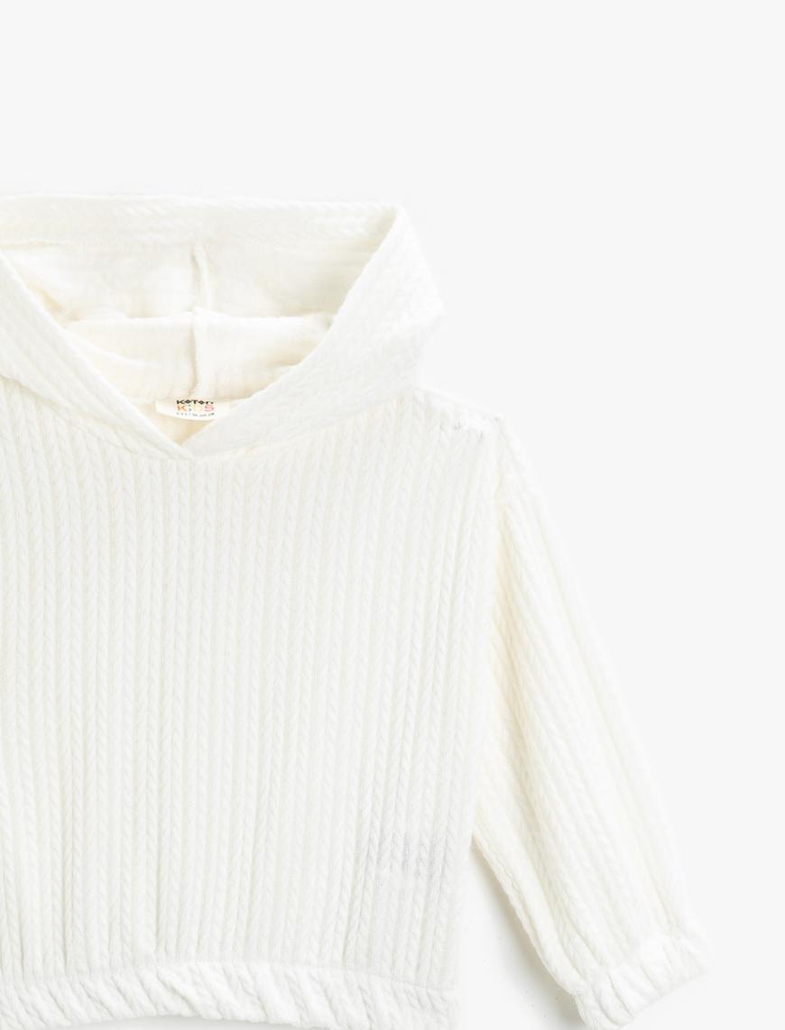  Kız Çocuk Dokulu Kapşonlu Sweatshirt Uzun Kollu