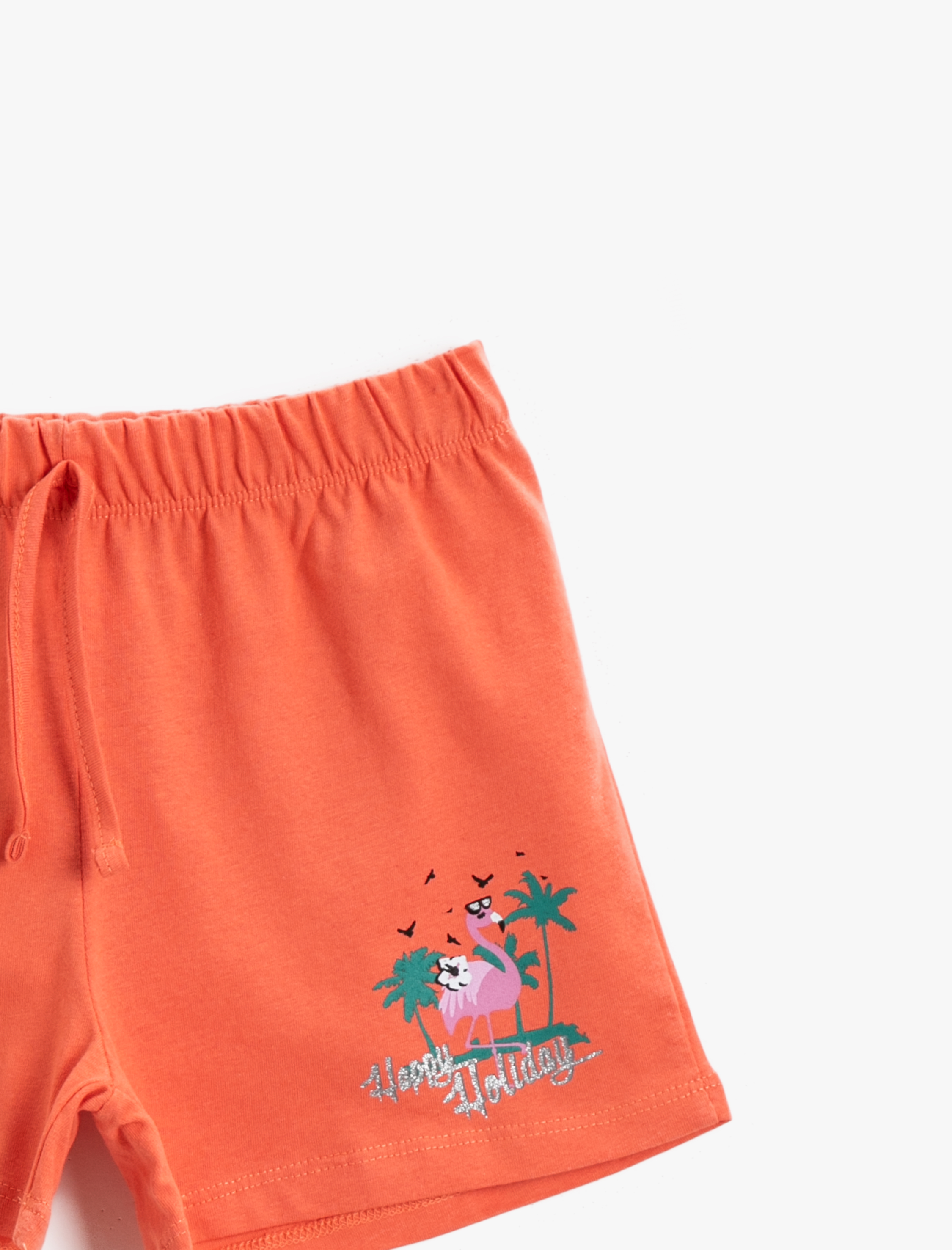  Kız Çocuk Belden Bağlamalı Şort Baskılı Pamuklu