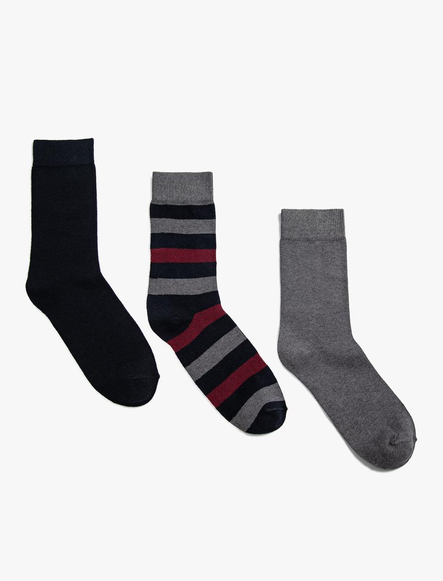  Erkek 3'lü Soket Çorap Desenli