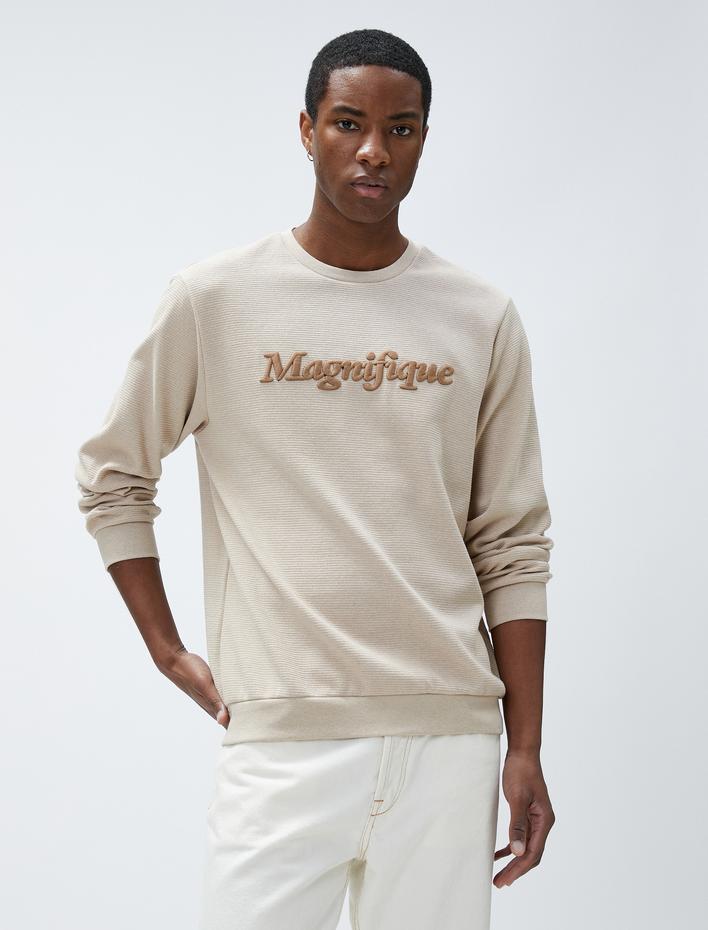  Yazı Baskılı Sweatshirt Bisiklet Yaka