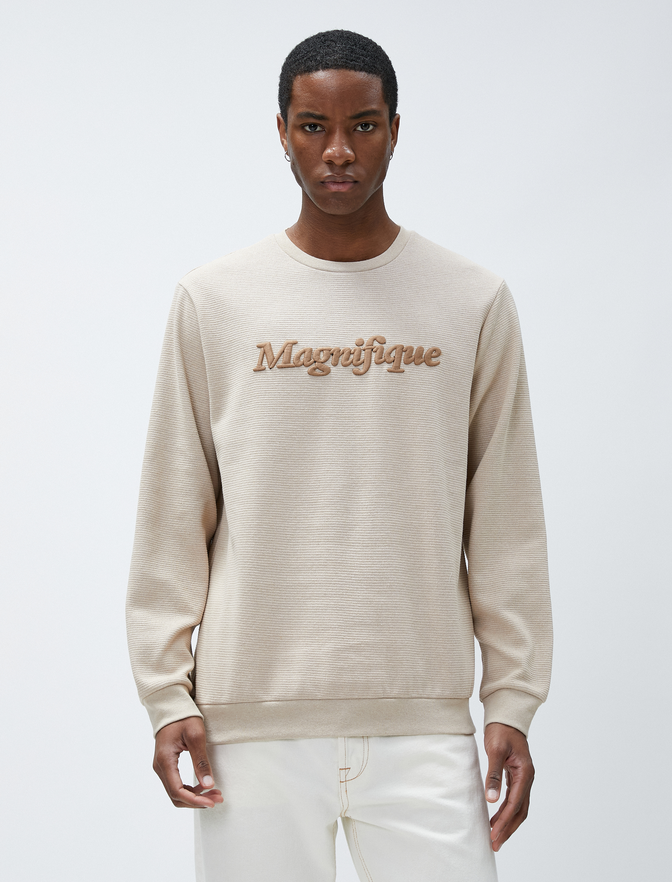 Yazı Baskılı Sweatshirt Bisiklet Yaka