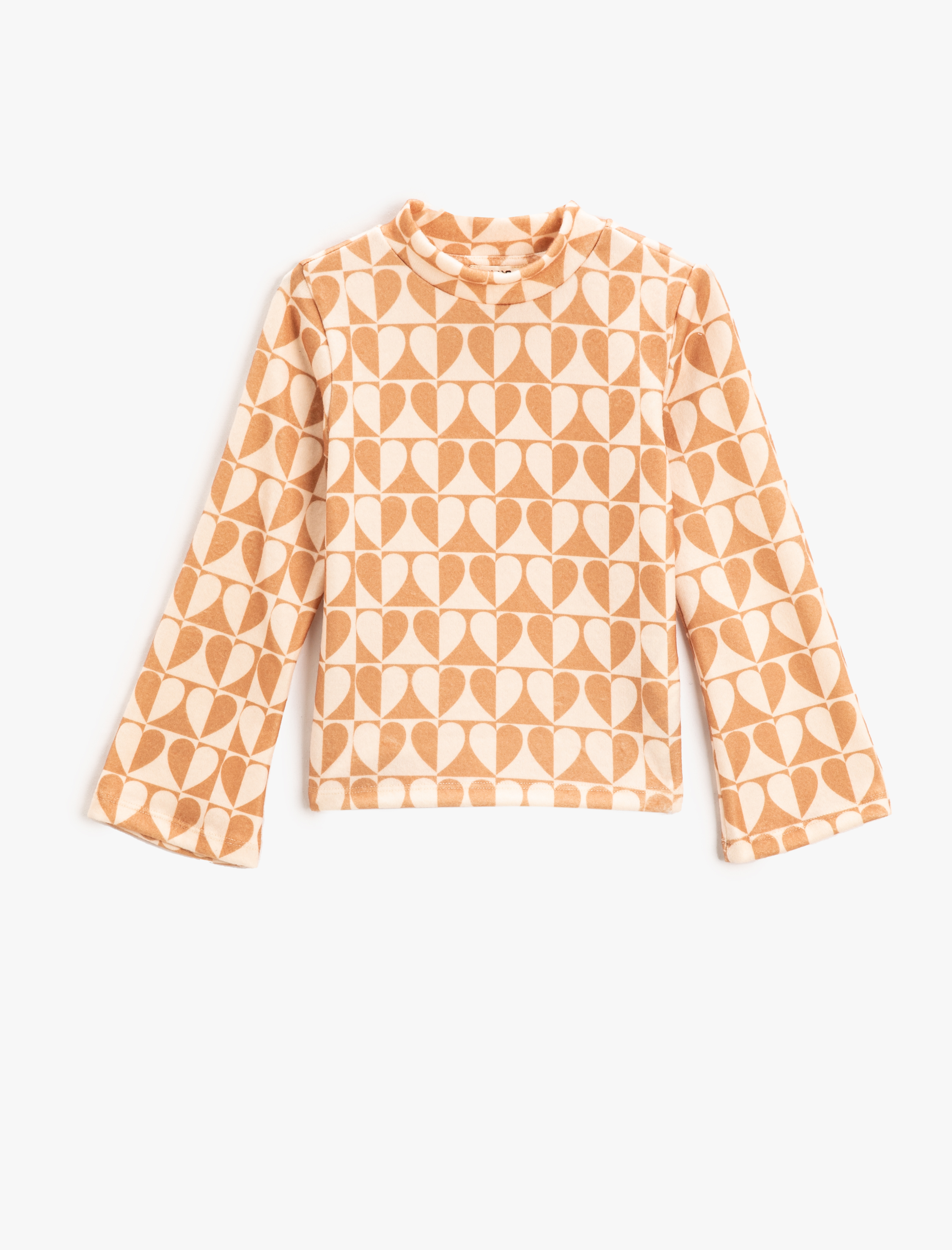  Kız Çocuk Dik Yaka Geniş Uzun Kollu Tişört