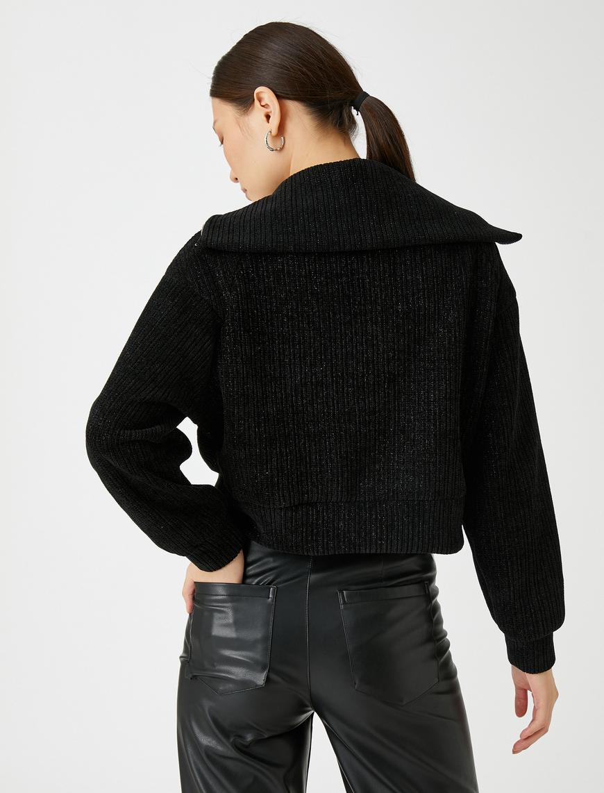   Kadife Sweatshirt Fermuarlı Dik Yaka