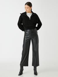 Kadife Sweatshirt Fermuarlı Dik Yaka