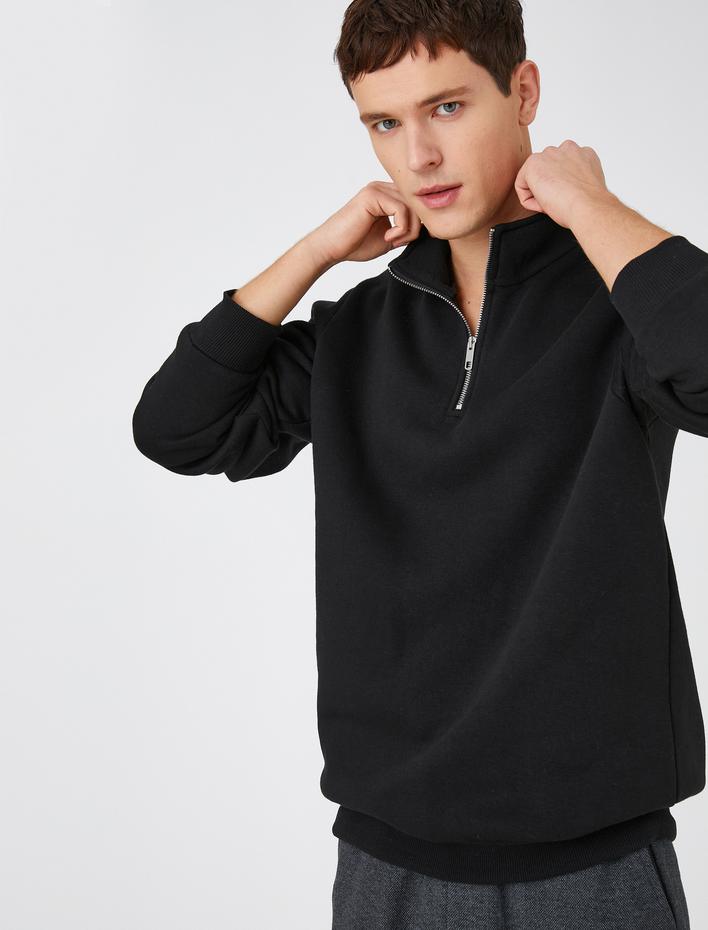  Fermuarlı Sweatshirt Dik Yaka