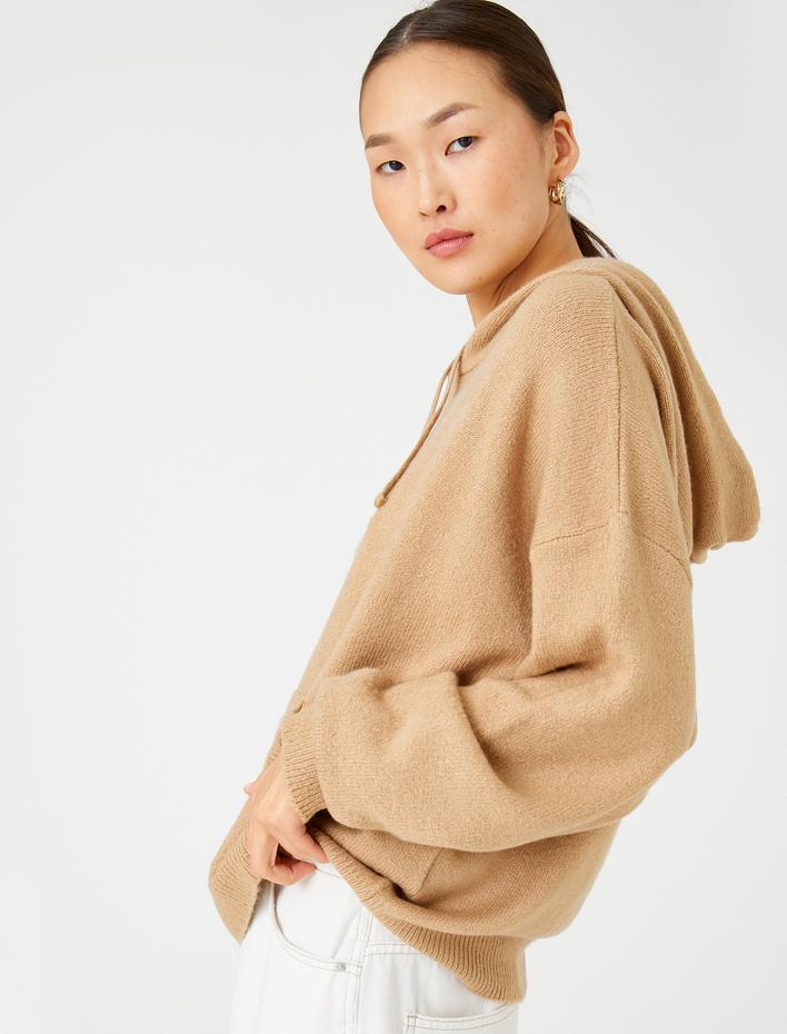  Oversize Triko Kazak Kapüşonlu Kanguru Cepli