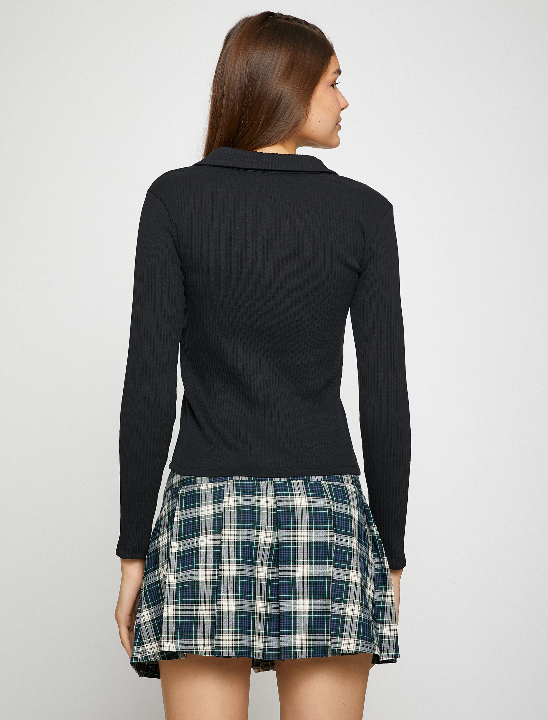   Uzun Kollu Tişört Polo Yaka Düğmeli Basic