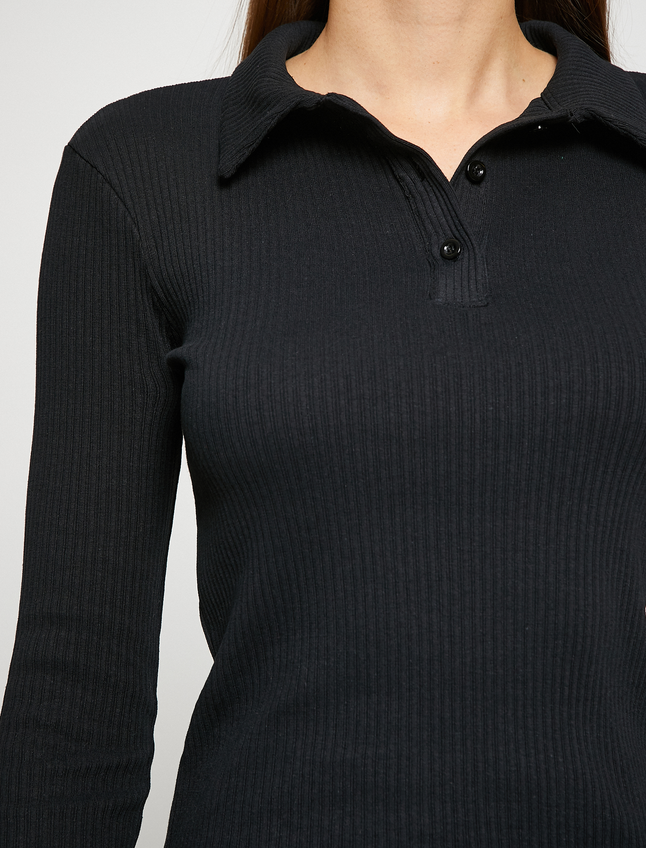   Uzun Kollu Tişört Polo Yaka Düğmeli Basic