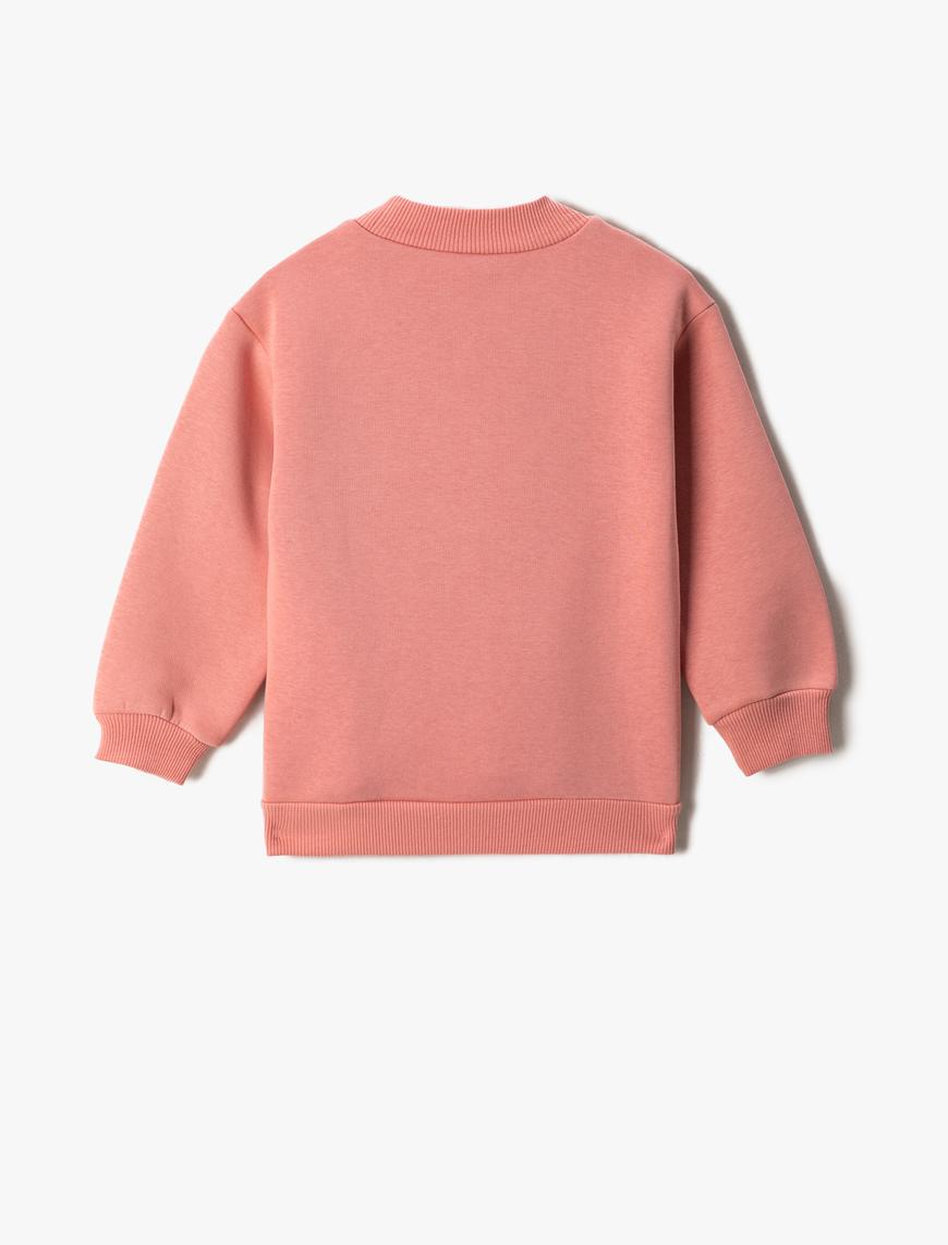  Kız Çocuk Dik Yaka Kelebek İşlemeli Sweatshirt Uzun Kollu Rahat Kesim