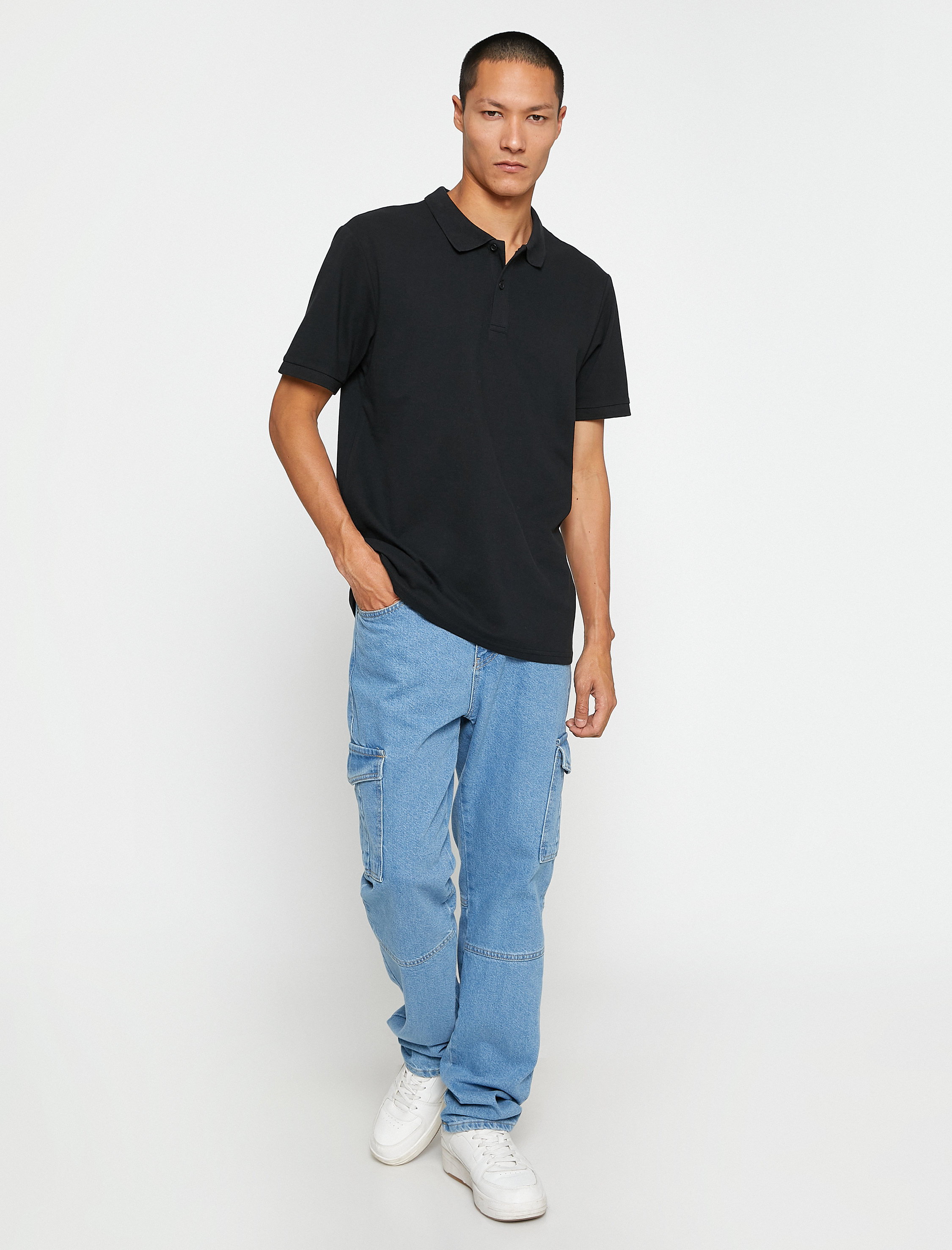   Basic Tişört Polo Yaka Düğmeli Dar Kesim