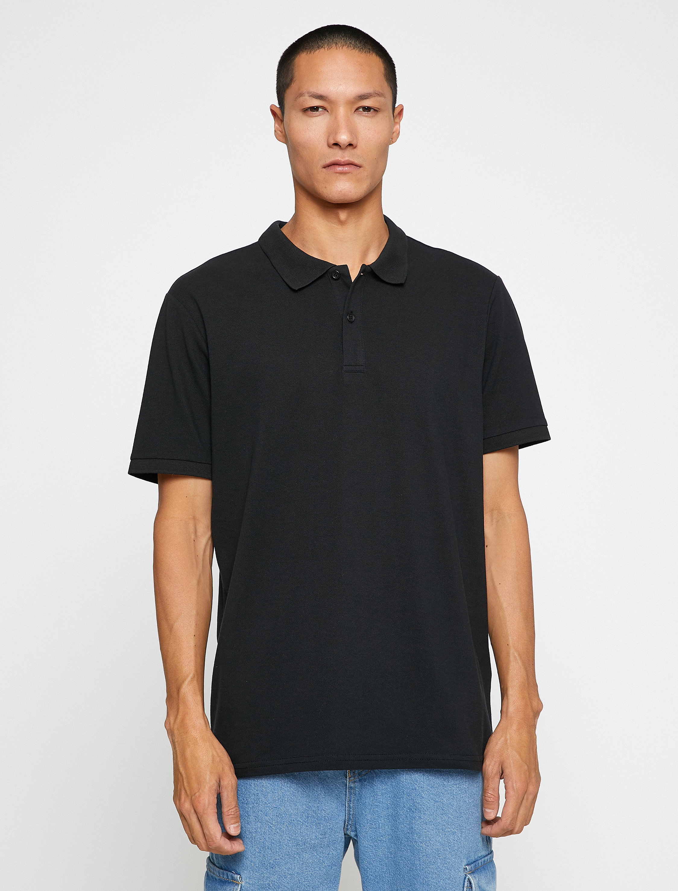   Basic Tişört Polo Yaka Düğmeli Dar Kesim