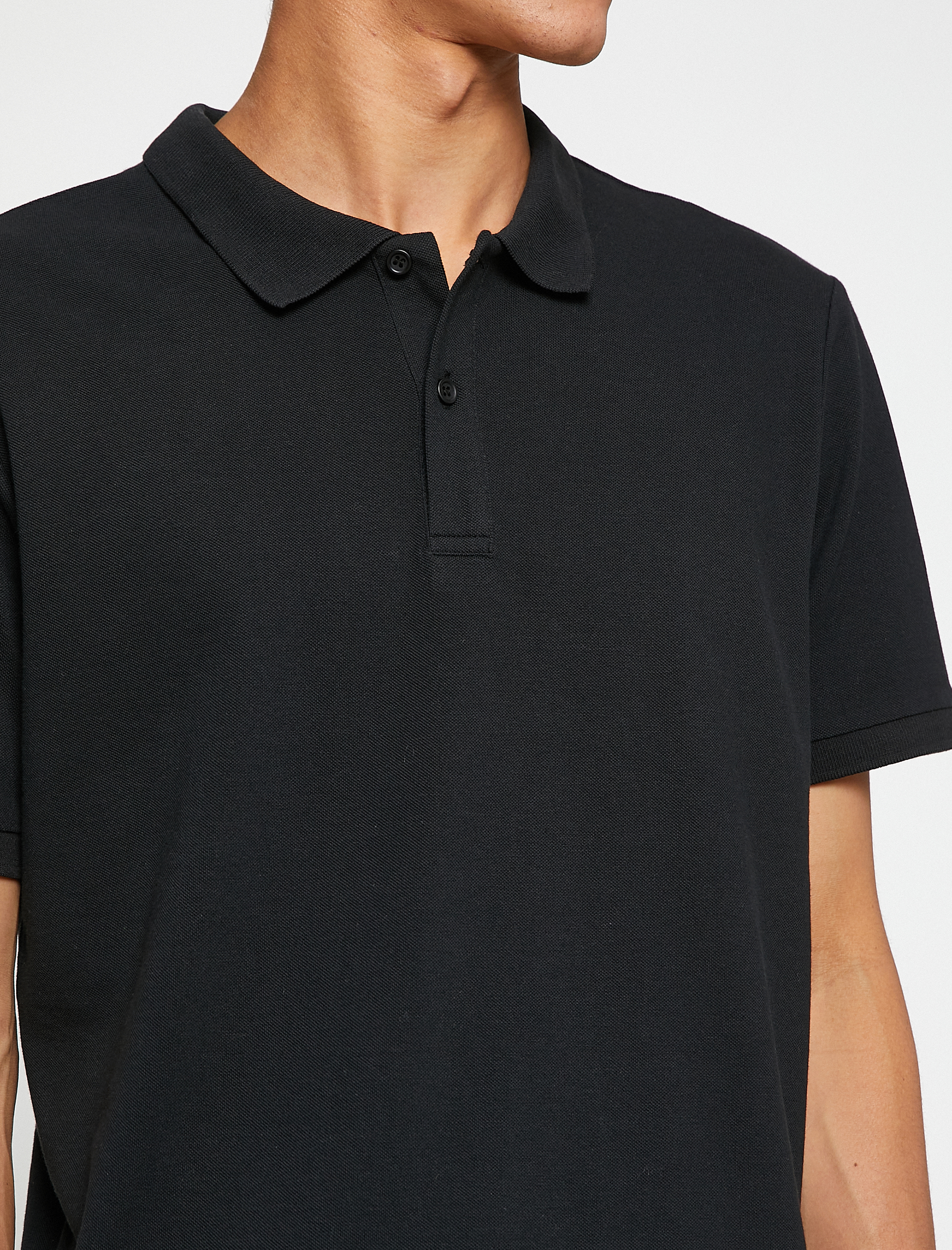   Basic Tişört Polo Yaka Düğmeli Dar Kesim