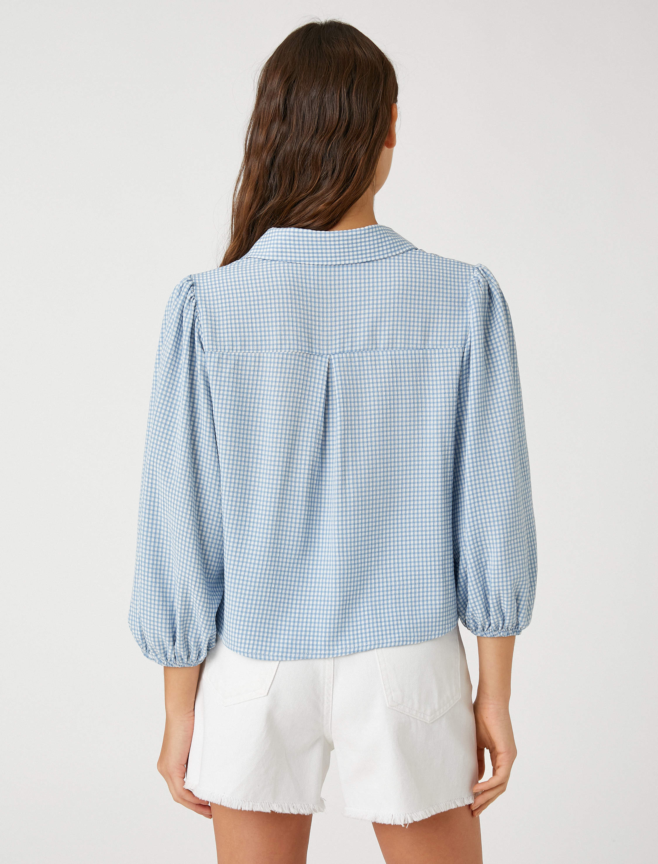   Oversize Gömlek Viskon Balon Kollu Pötikareli Düğmeli