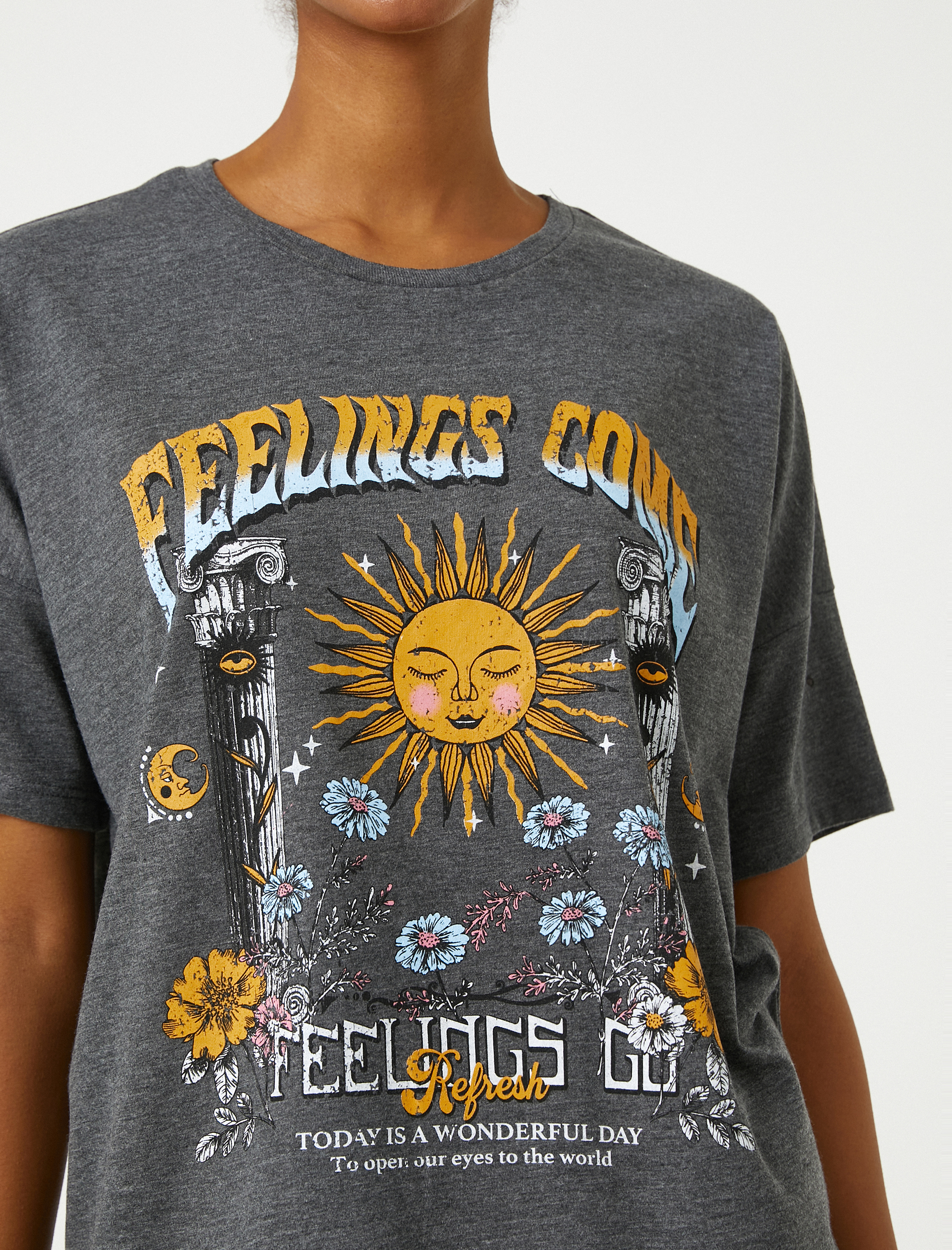   Slogan Baskılı Tişört Bisiklet Yaka Kısa Kollu