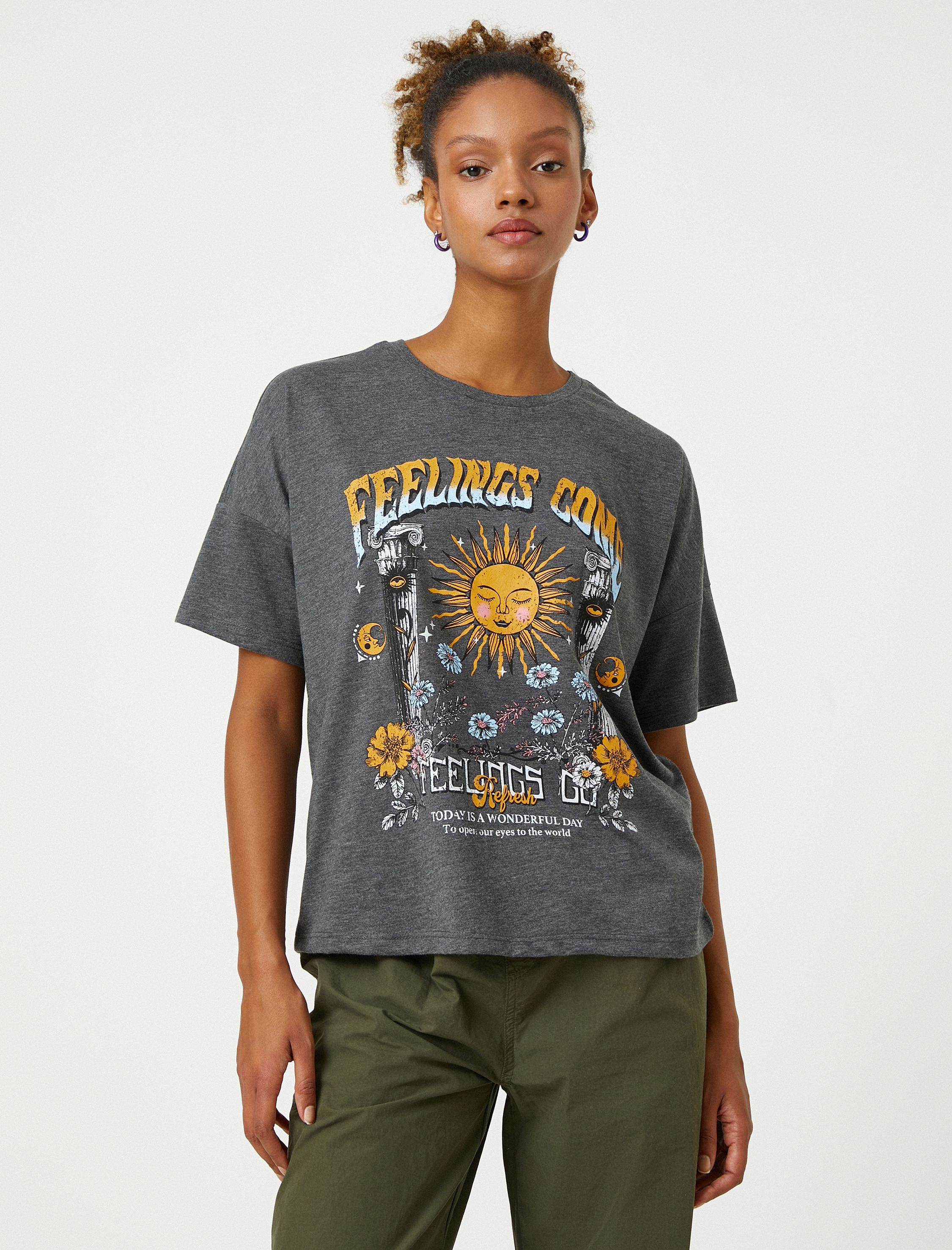   Slogan Baskılı Tişört Bisiklet Yaka Kısa Kollu