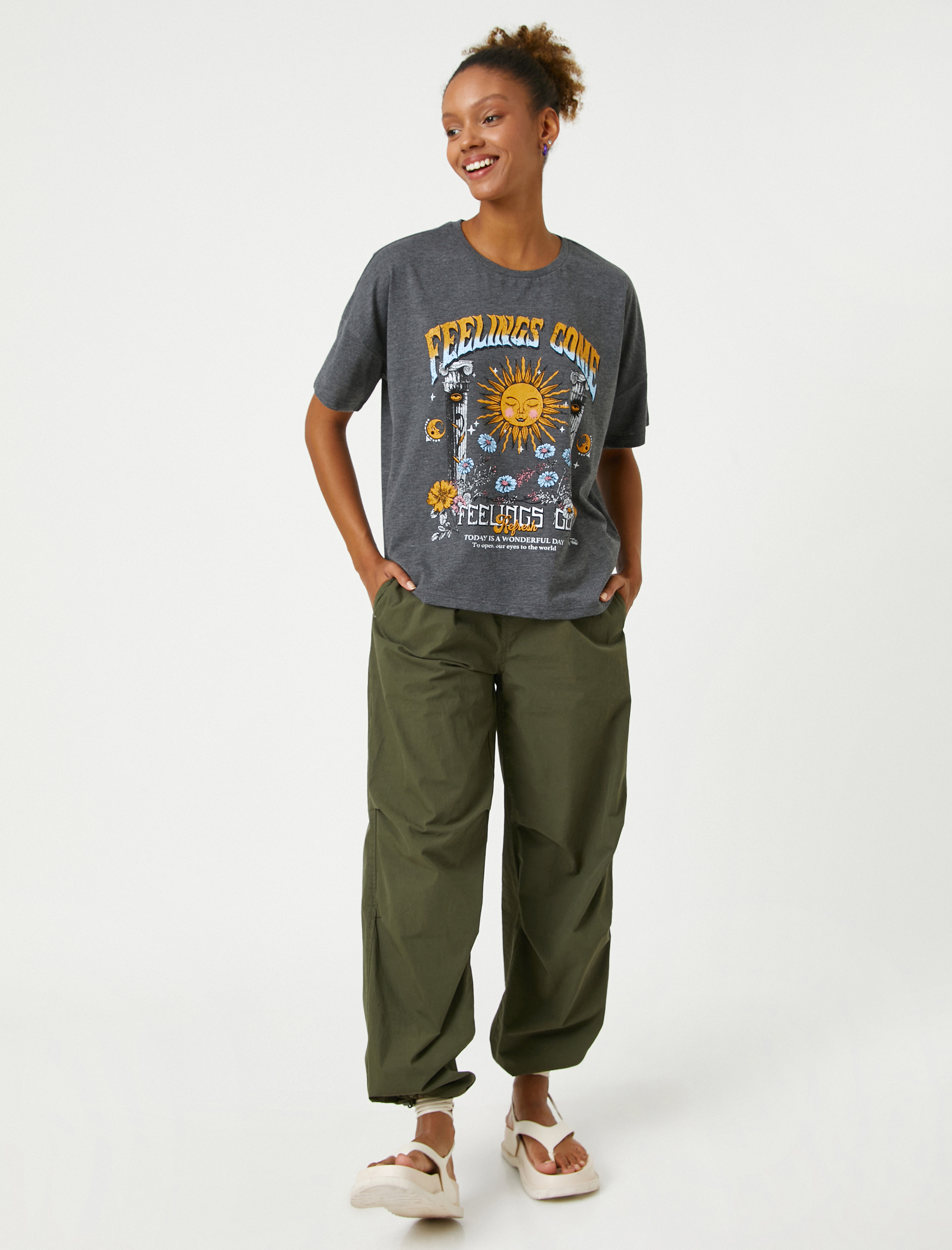   Slogan Baskılı Tişört Bisiklet Yaka Kısa Kollu