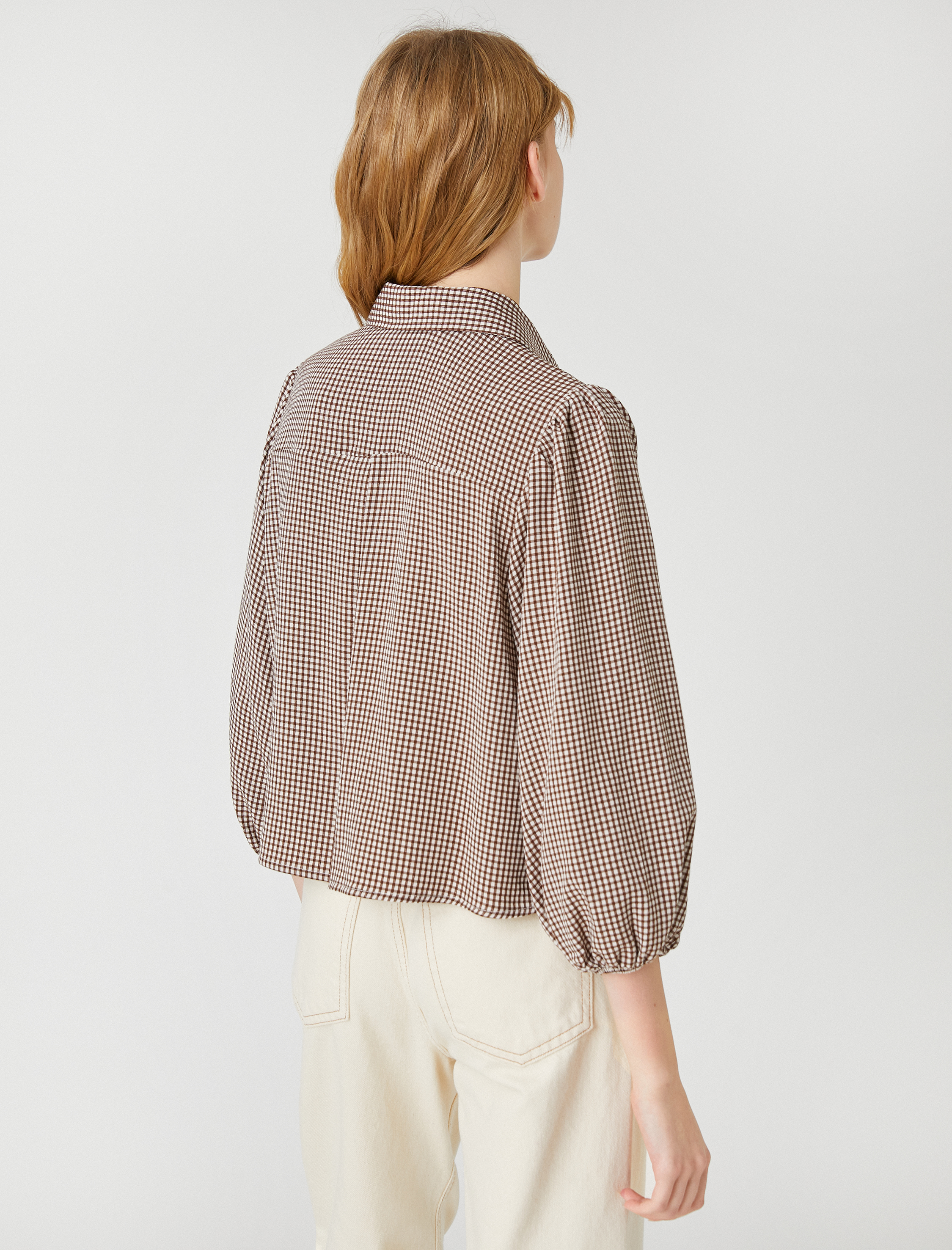   Oversize Gömlek Viskon Balon Kollu Pötikareli Düğmeli